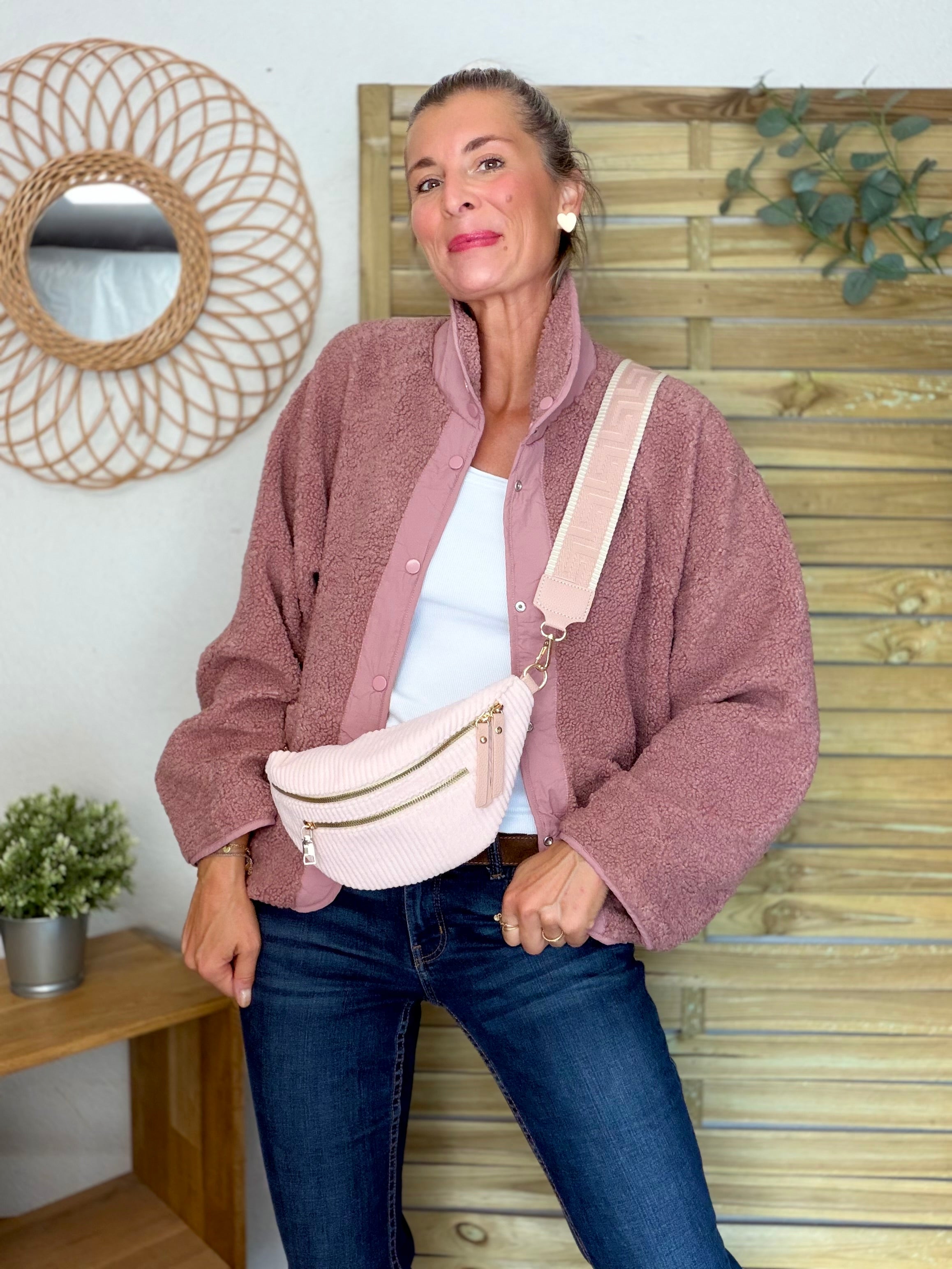 Veste matelassée réversible Sherpa AMÉLIE Vieux rose