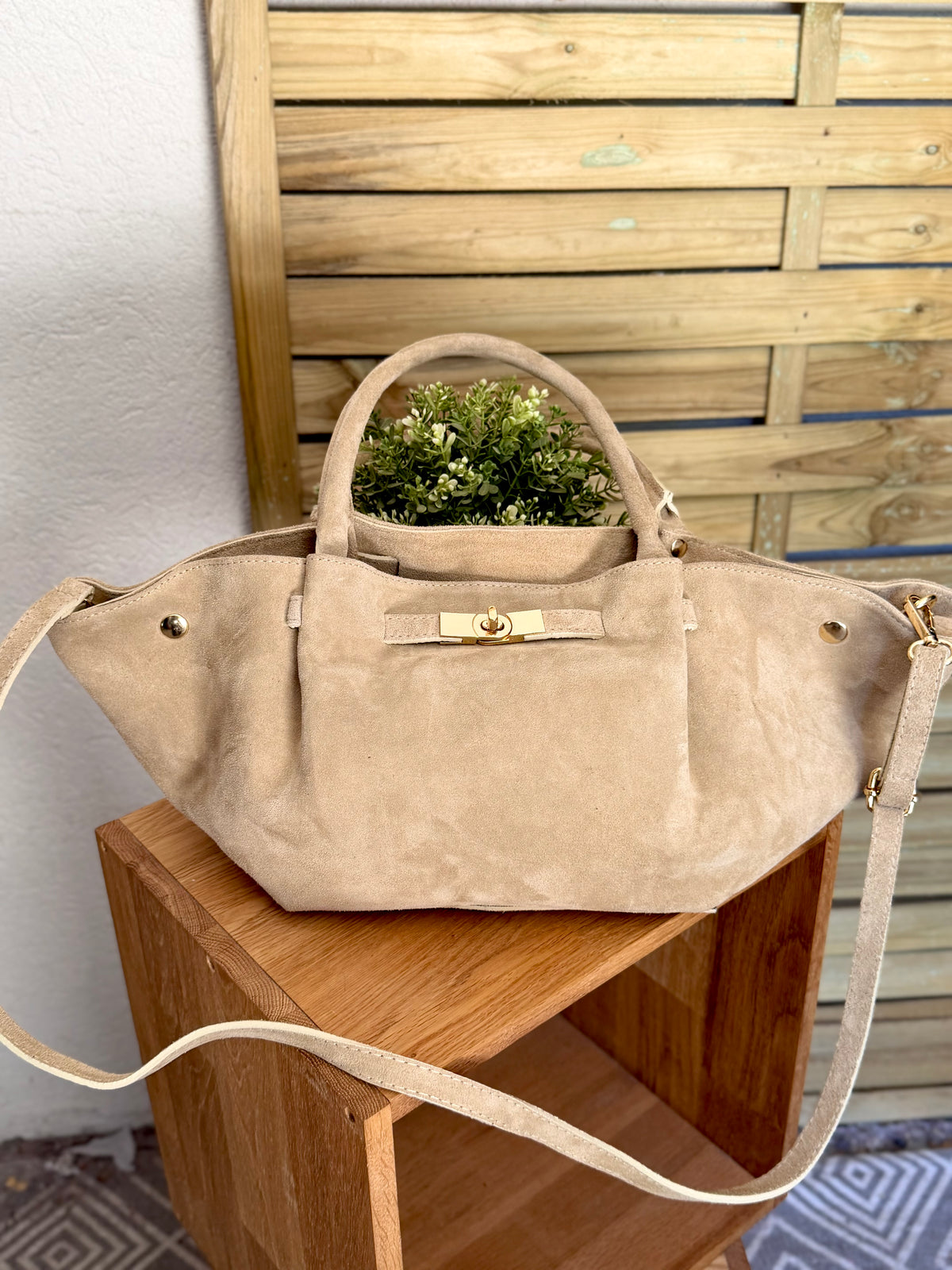 Sac cabas en cuir daim HANA - Beige