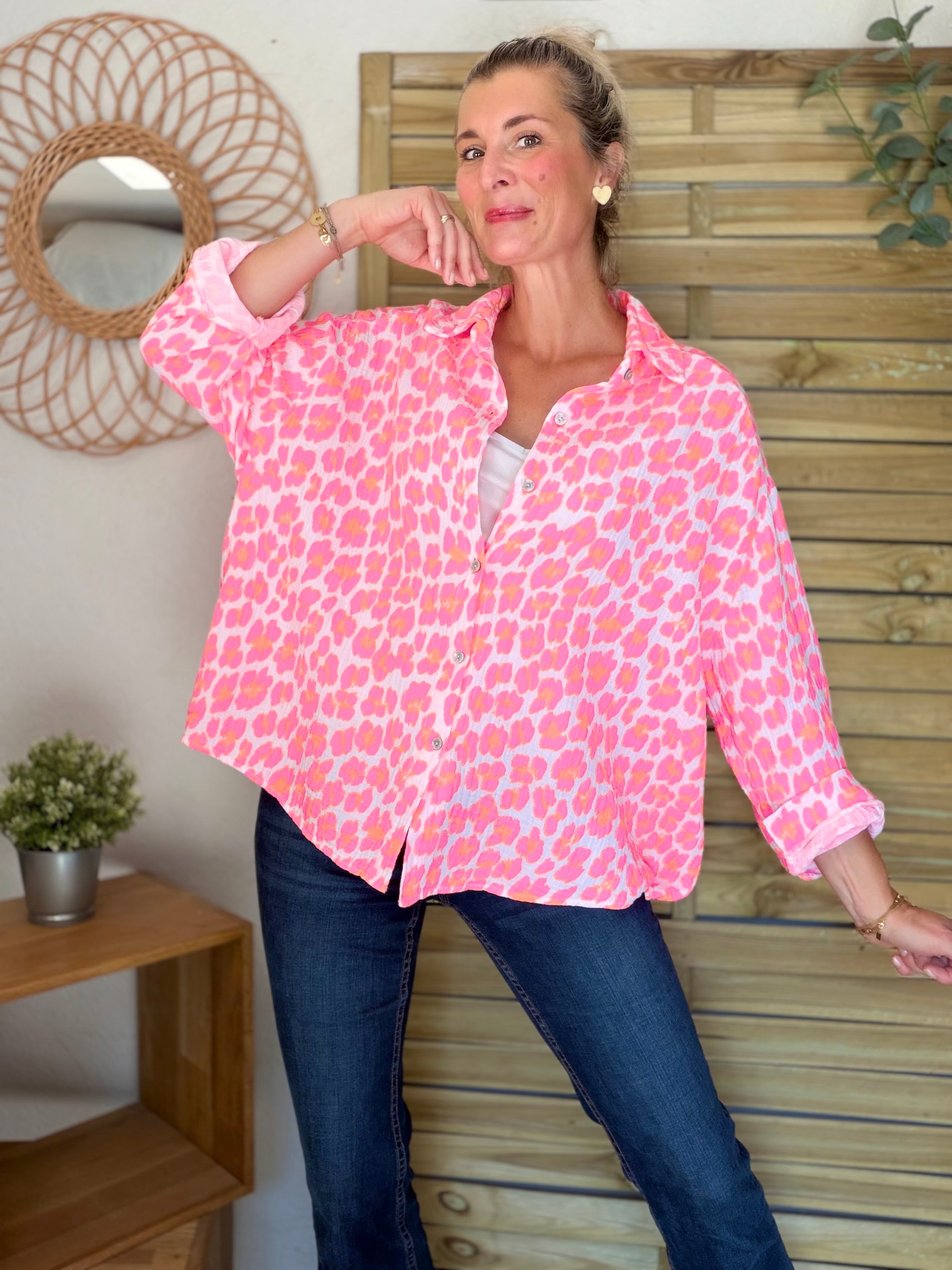 Chemise en gaze de coton FÉLICIE Léo Rose fluo