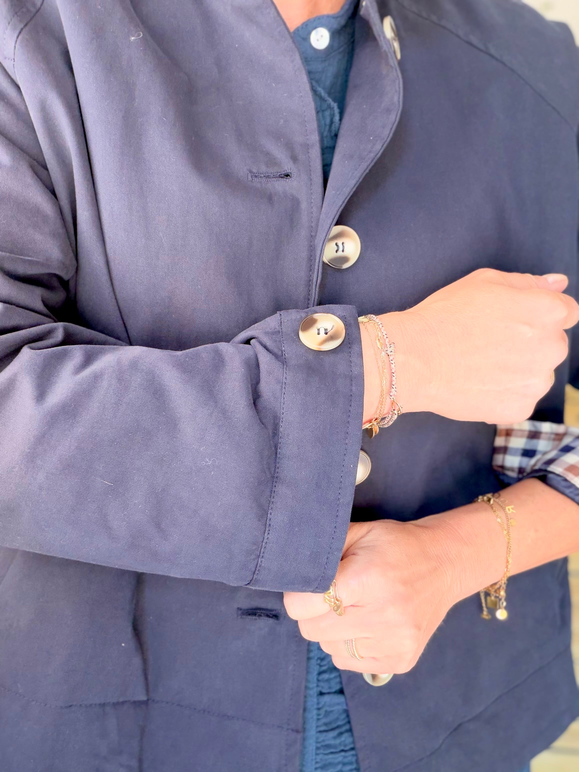 Veste Trench en coton avec carreaux - SOLÈNE Bleu marine