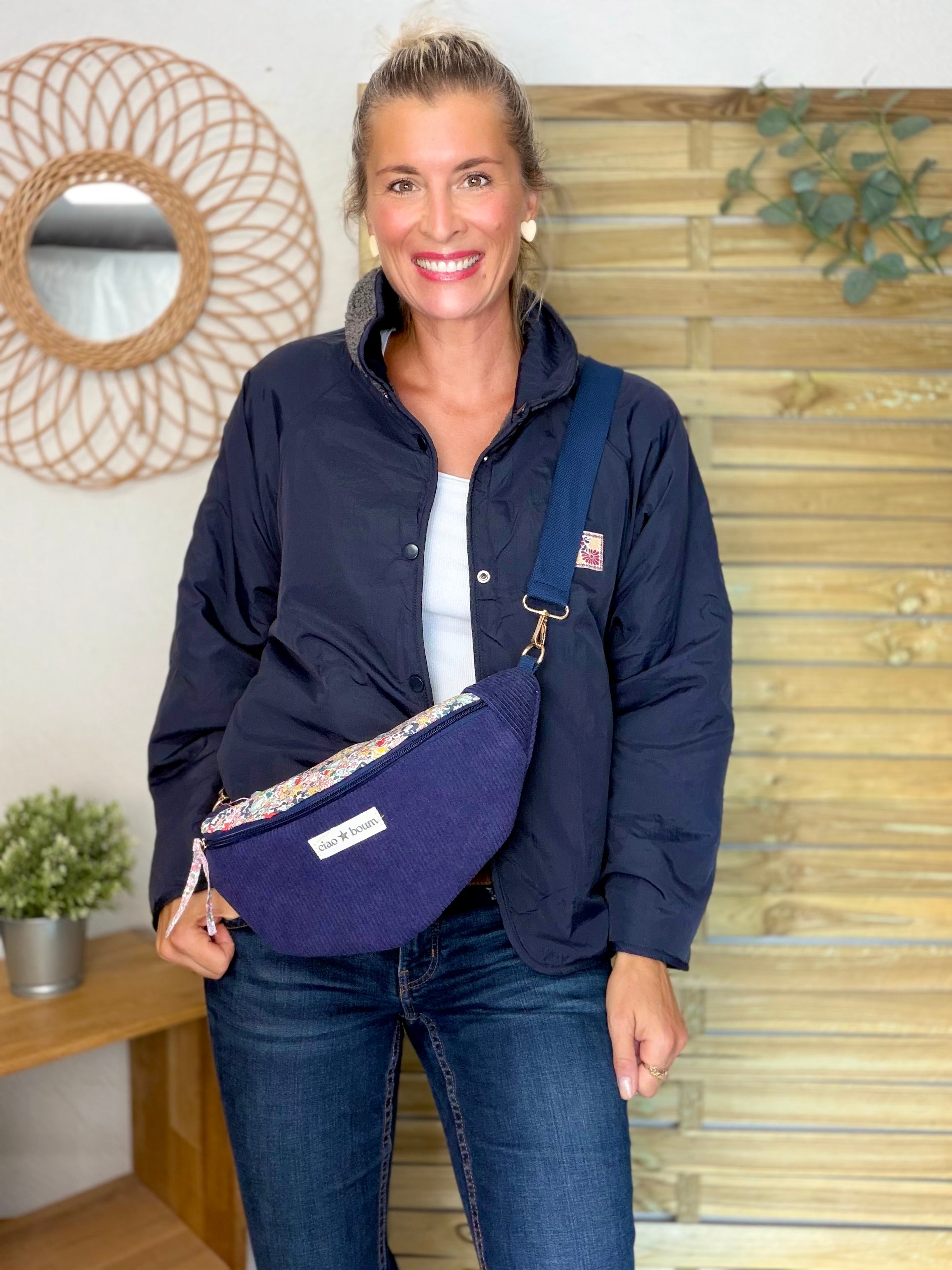 Veste matelassée réversible Sherpa AMÉLIE Bleu marine / Gris