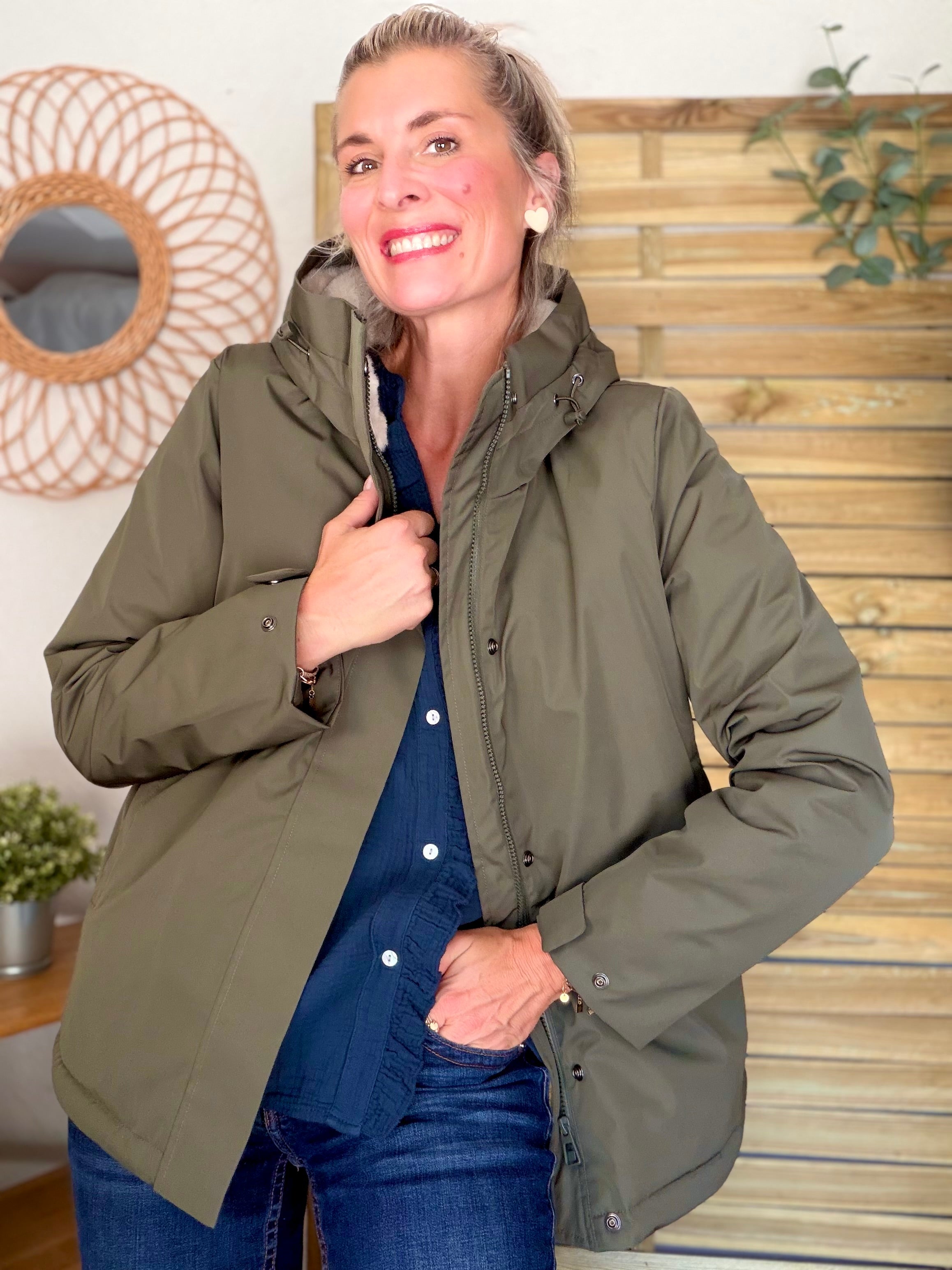 LAURA JO - Parka fourrée imperméable AMBRE MI-LONG - Kaki / Beige