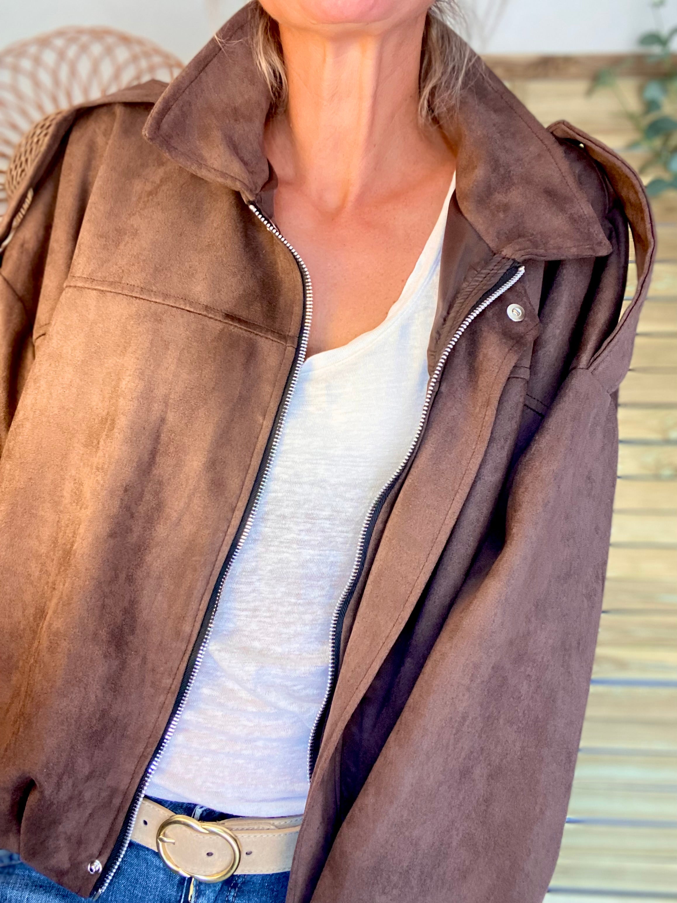 Veste oversize en suédine ISAAC - Chocolat