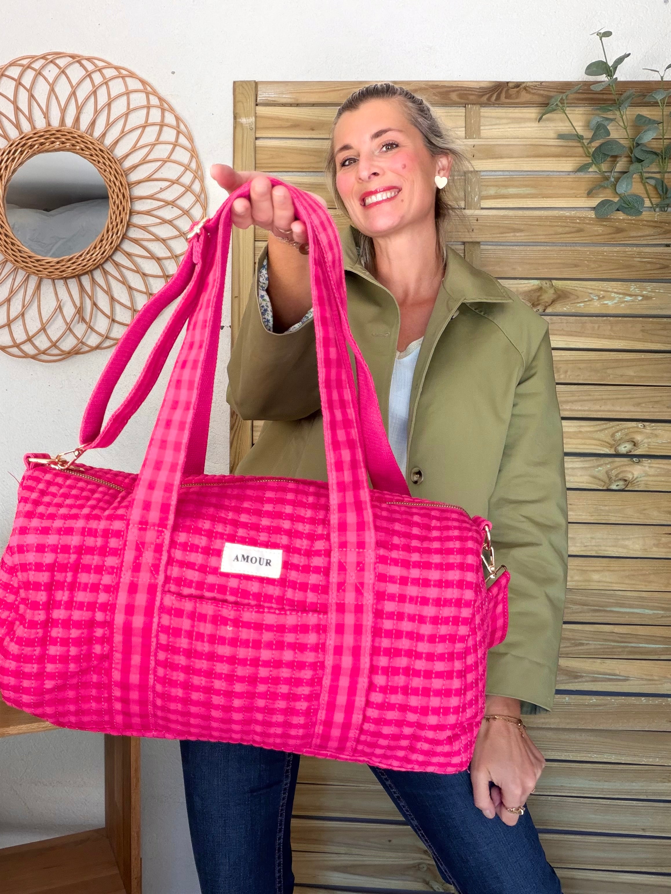 Sac polochon imprimé Vichy rose Amour NOA