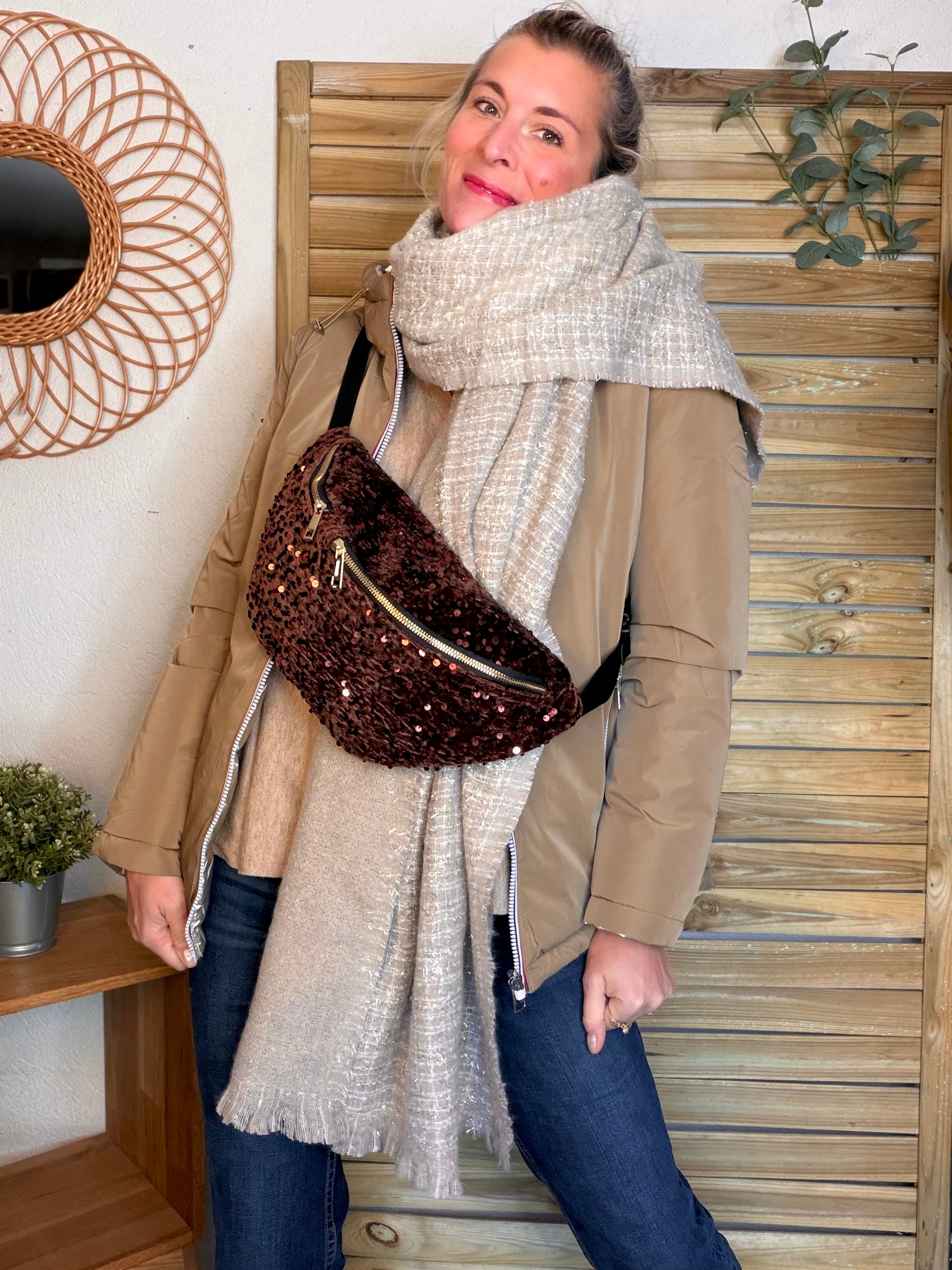 Écharpe douce avec lurex MARCELLE - Taupe (6 coloris)