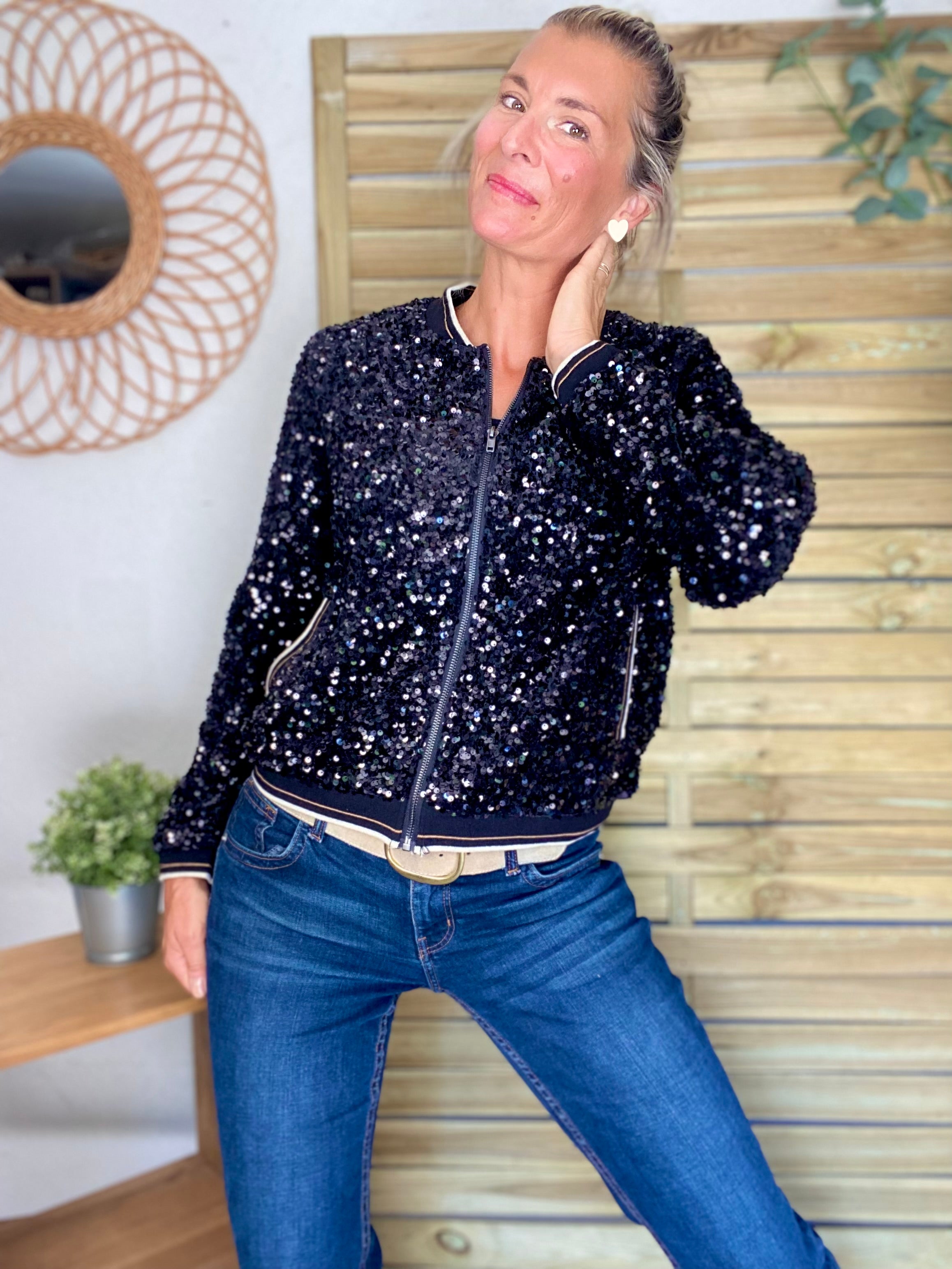 Veste bombers avec sequins Noirs KIM