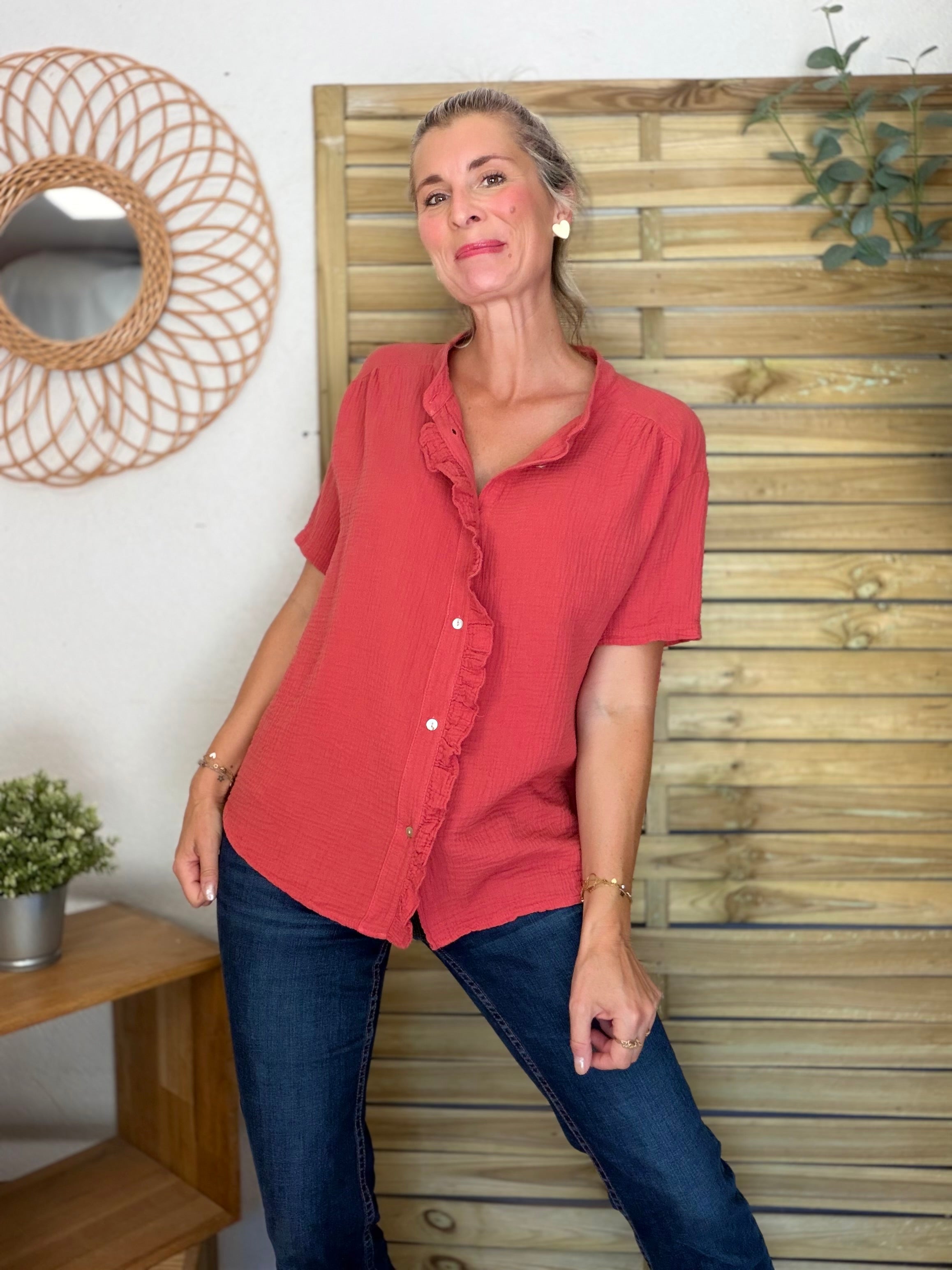Blouse en gaze de coton ANAËLLE Terracotta