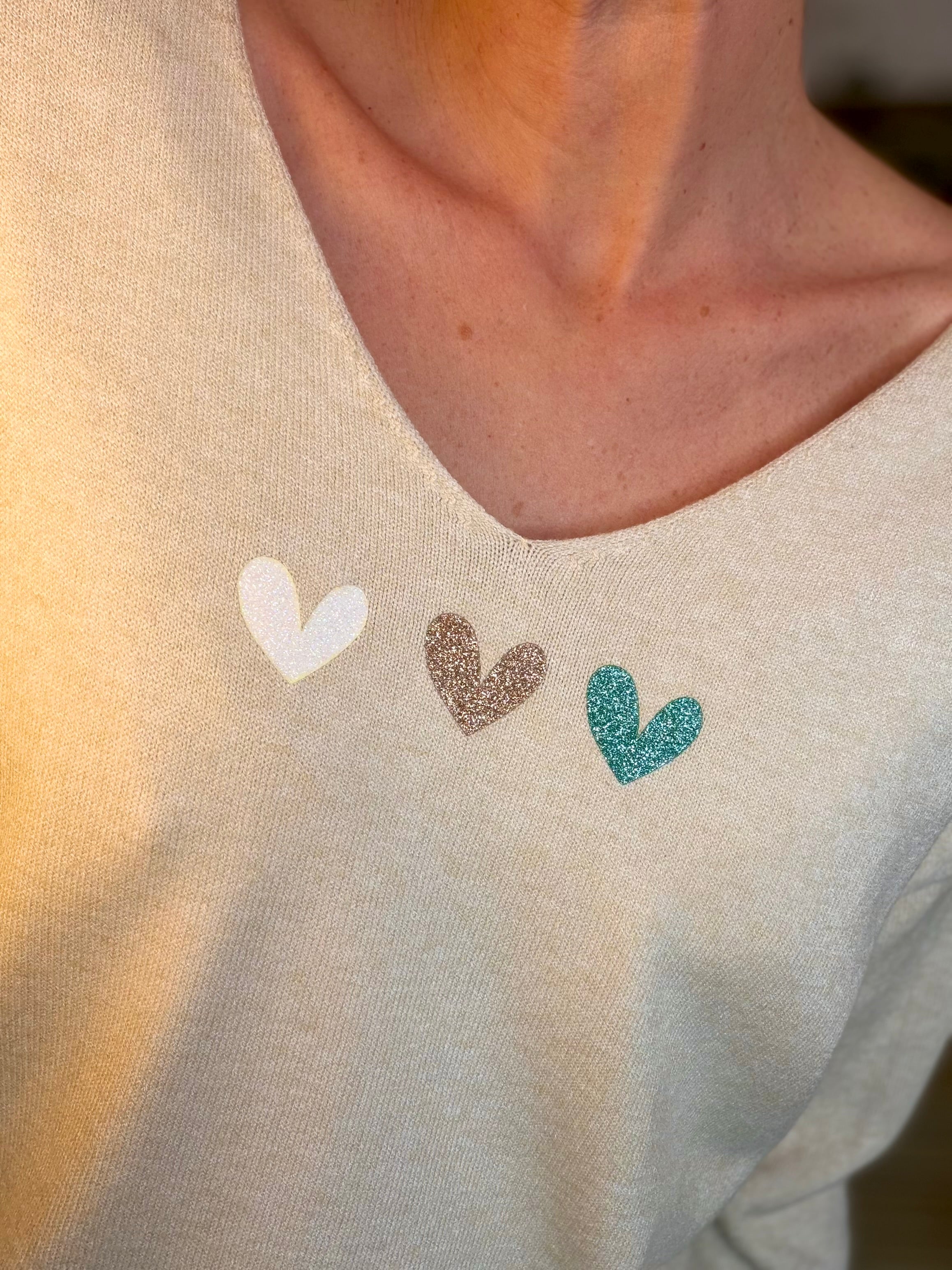 Pull fin 3 cœurs 💛 BERTILLE - Beige