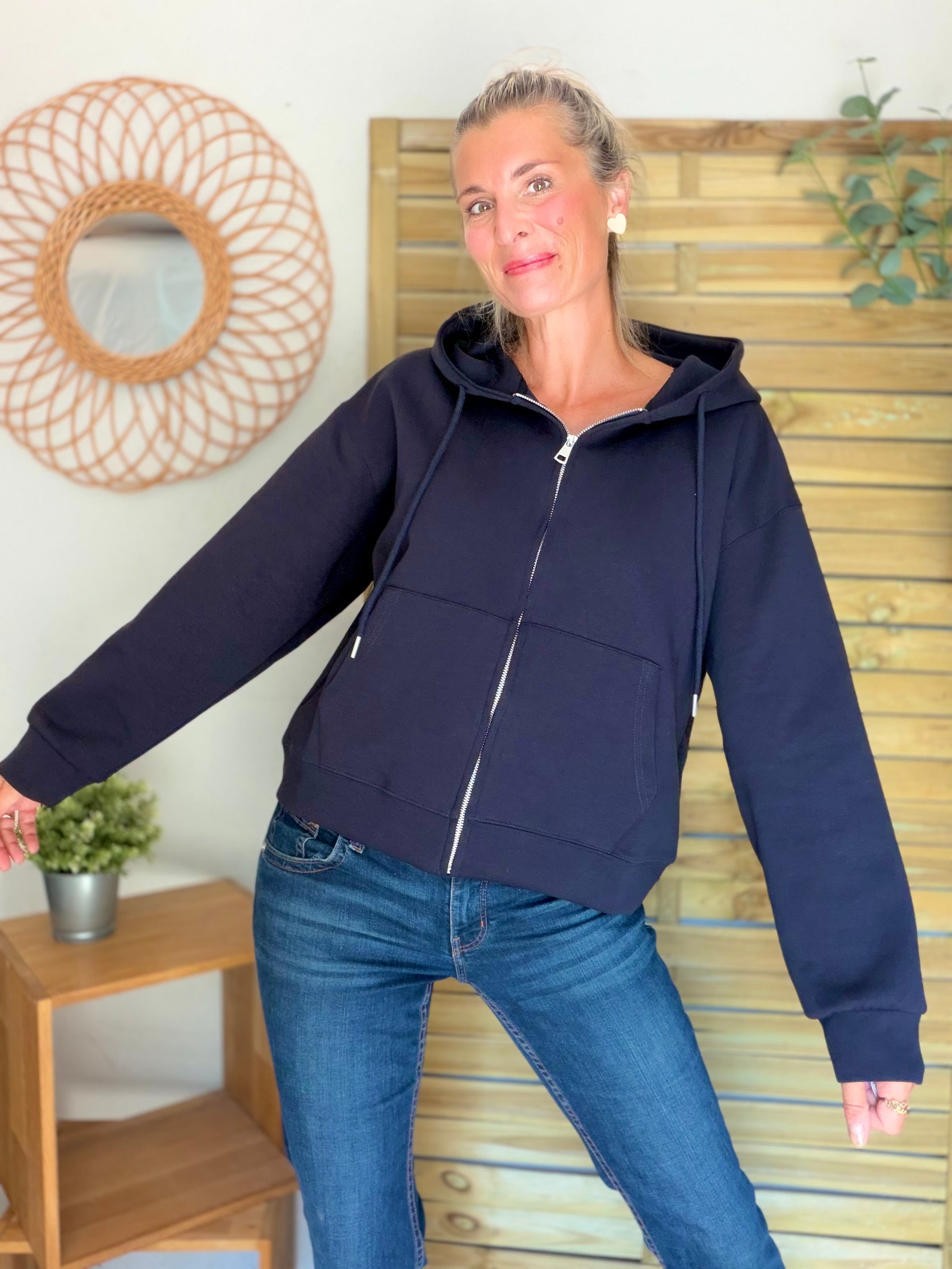 Hoodie sweat gilet strass (ailes)  CLOTHILDE - Bleu marine