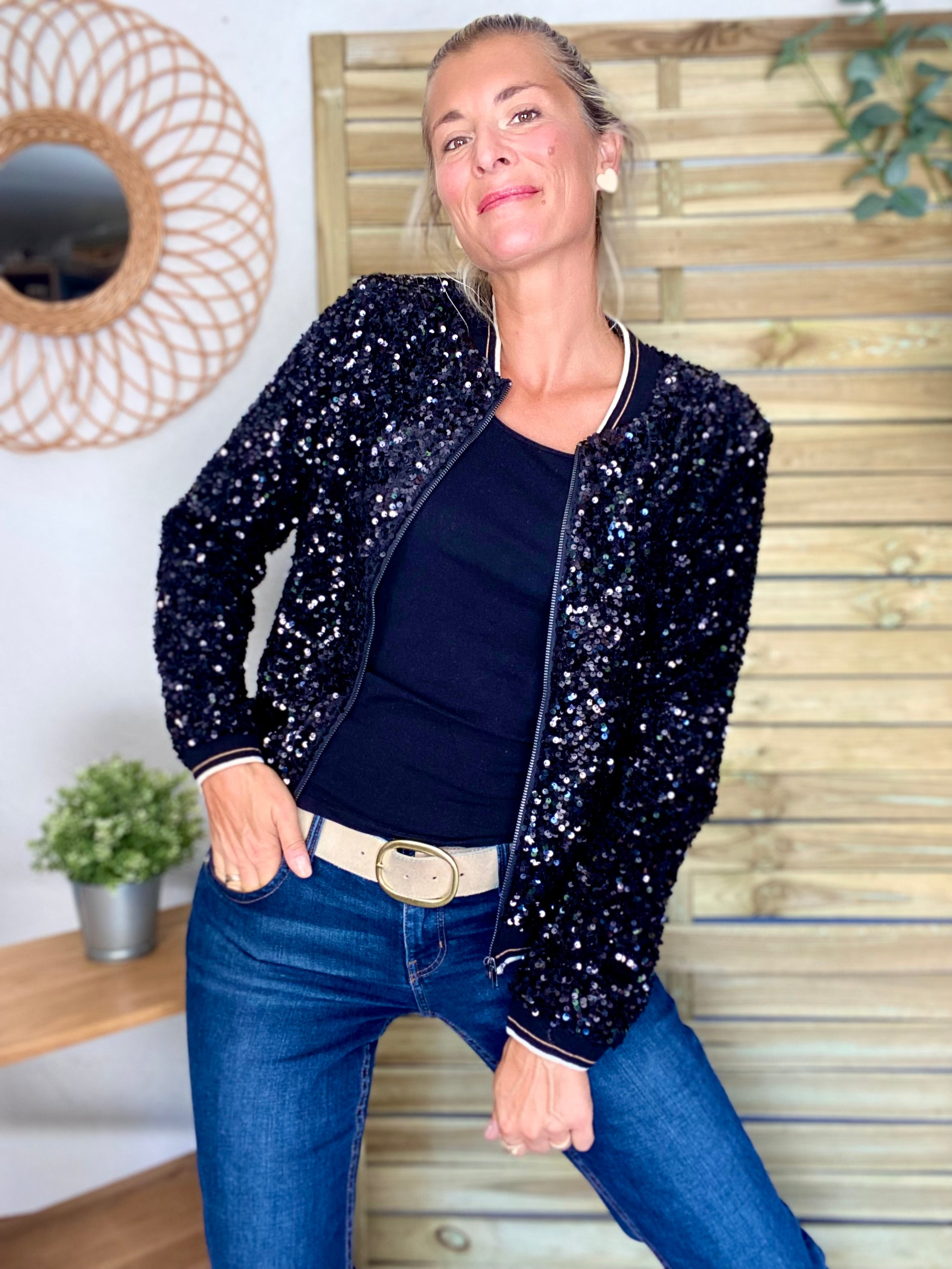 Veste bombers avec sequins Noirs KIM