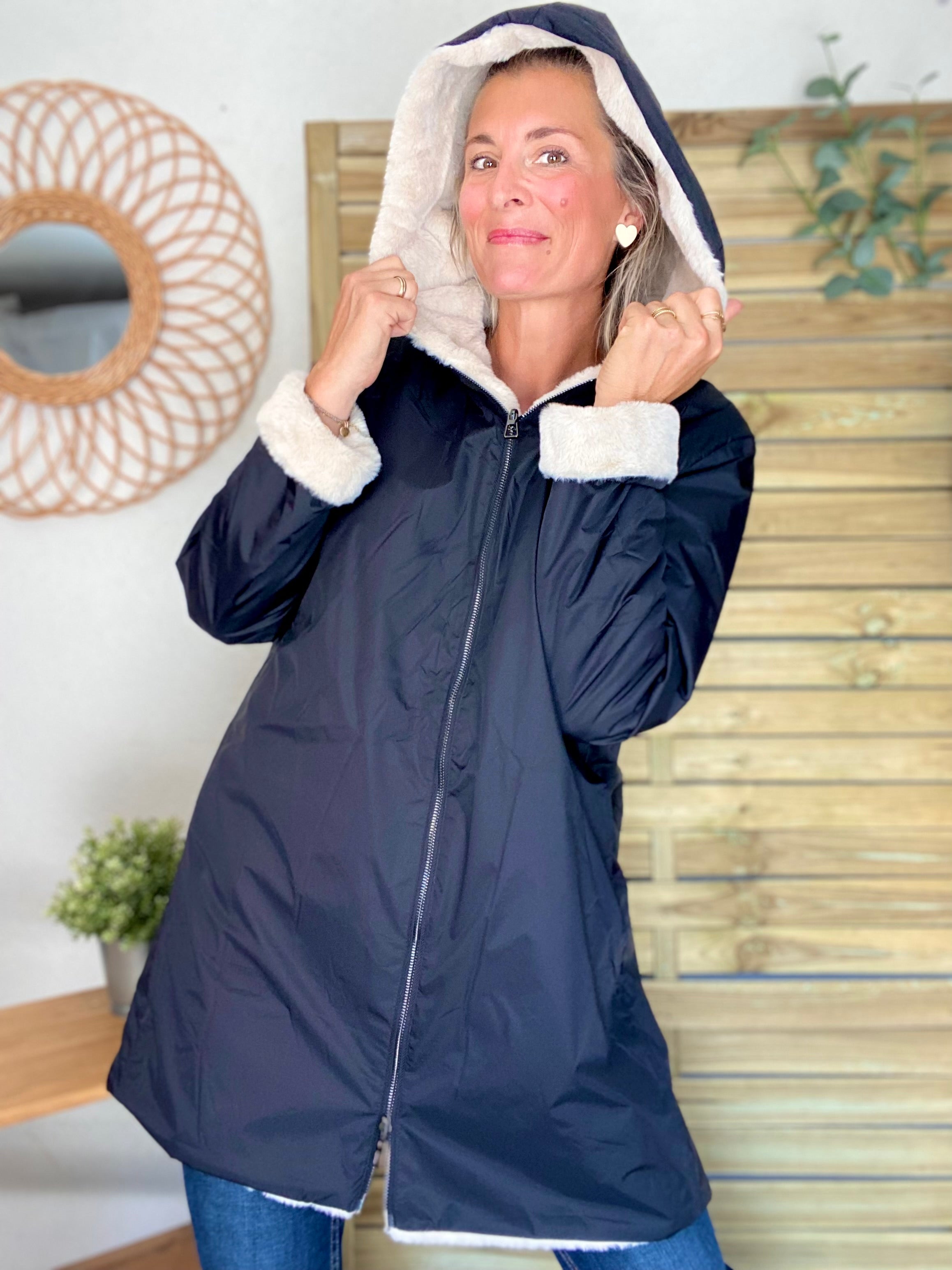 Parka Imperméable réversible fourrée Noir / Beige ALIX - LAURA JO