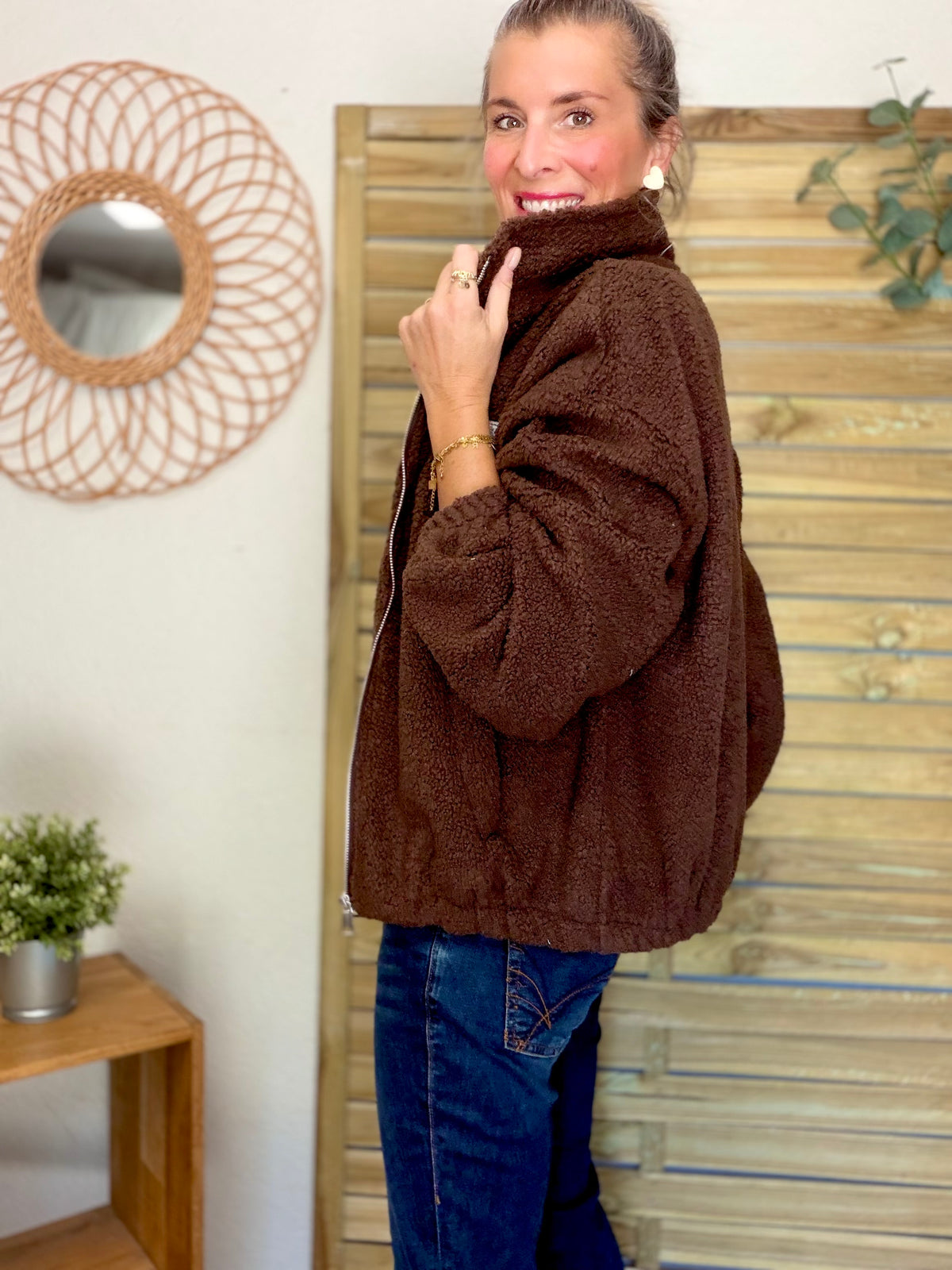 Veste Sherpa zippée LÉONIE Chocolat