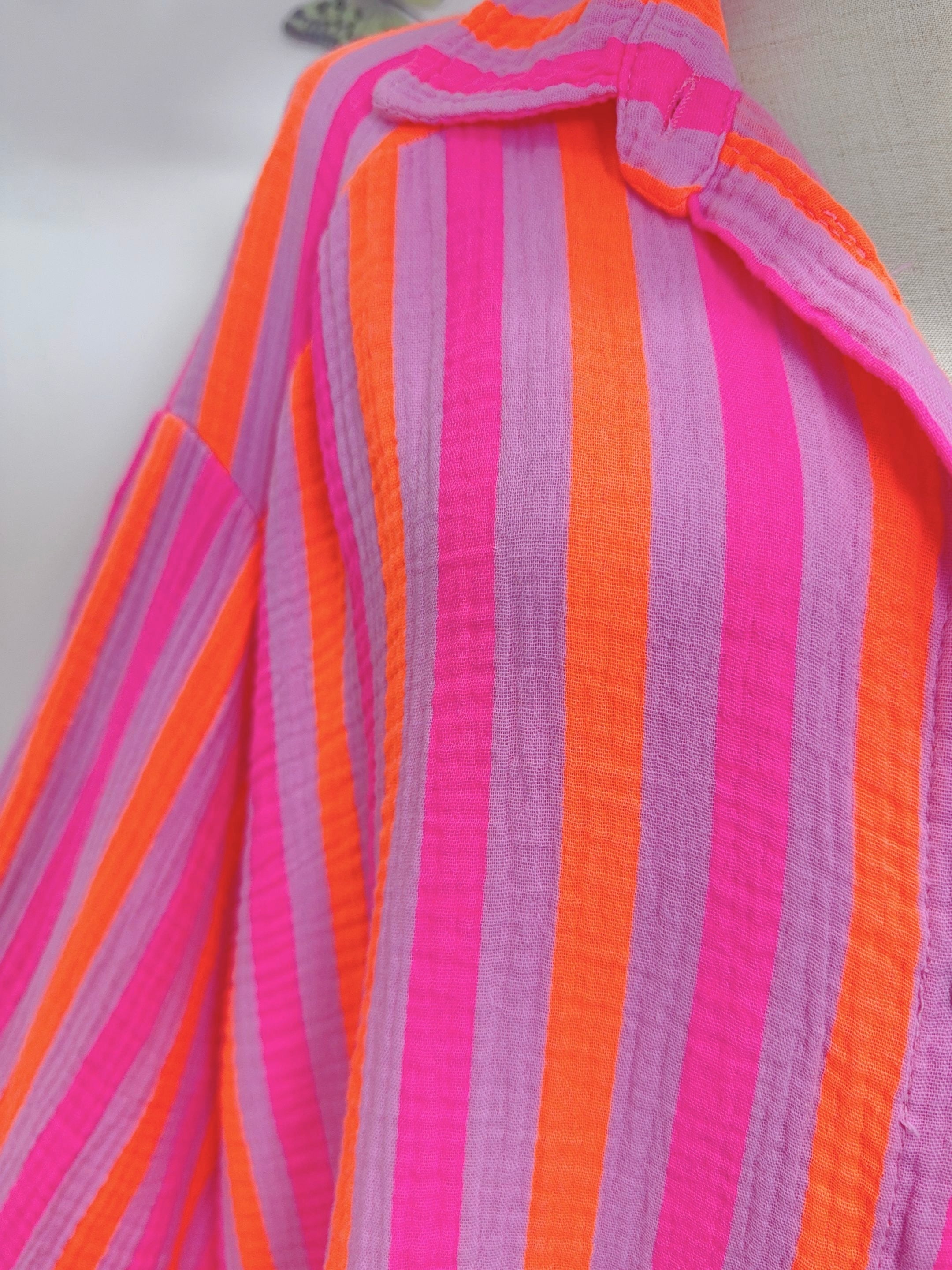 Chemise en gaze de coton rayée FÉLICIE Fluo Parme