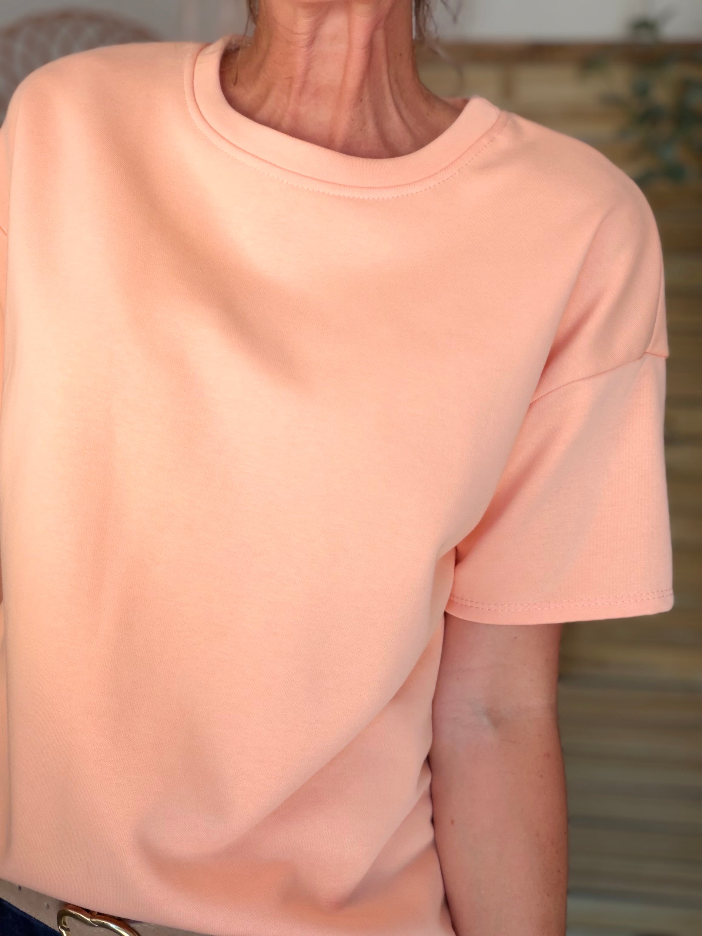 Tee shirt GOOD VIBES matière sweat - ALESSIA Pêche