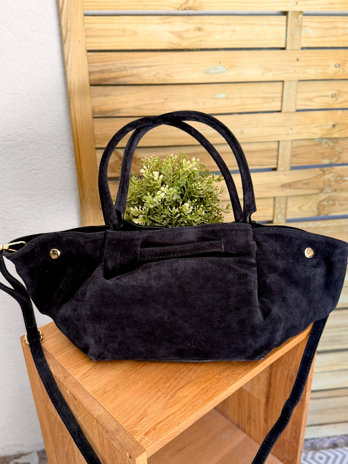 Sac cabas en cuir daim HANA - Noir