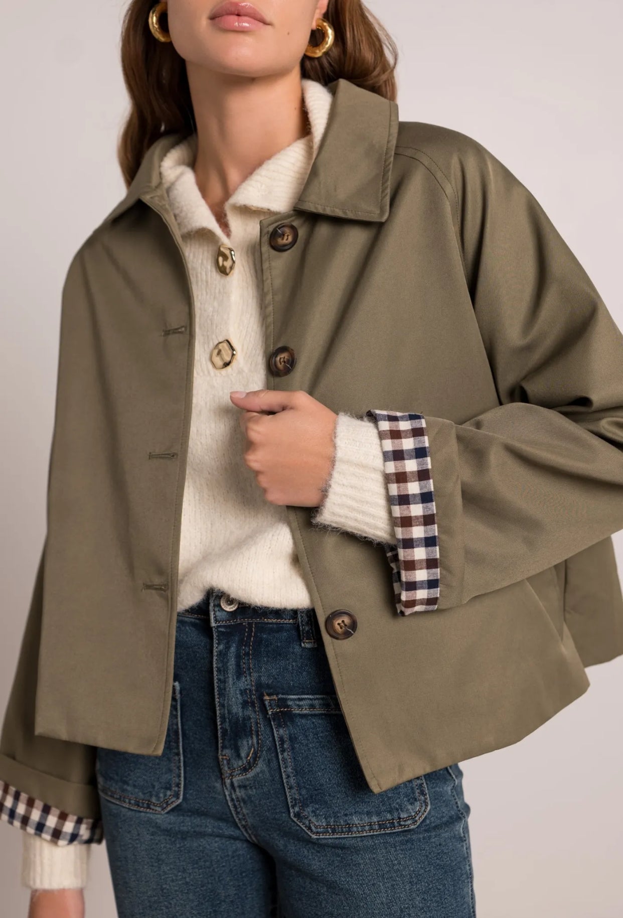 ⚠️PRÉCOMMANDE - Veste Trench en coton avec vichy - YSEULT Kaki