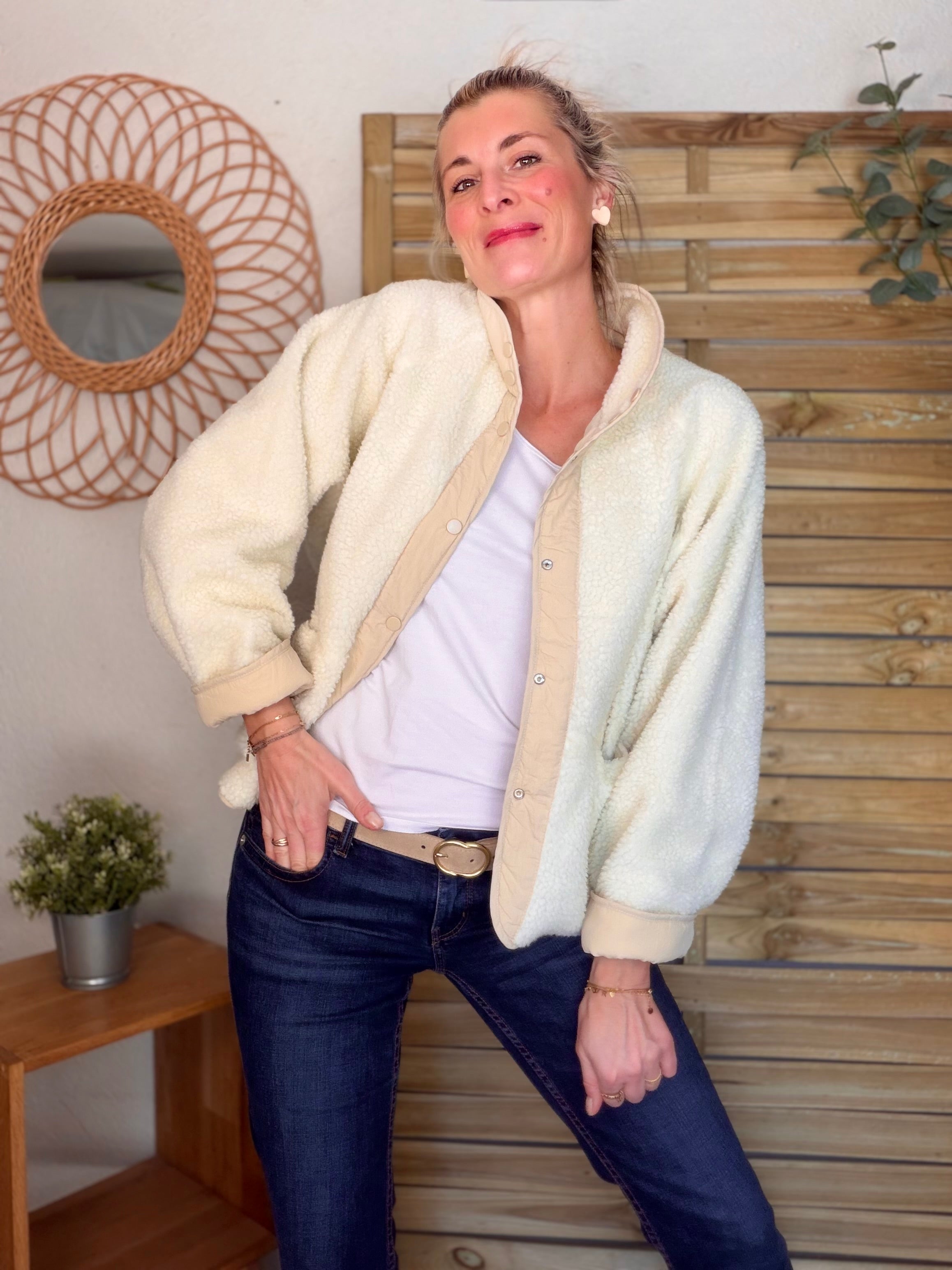 Veste matelassée réversible Sherpa AMÉLIE Beige