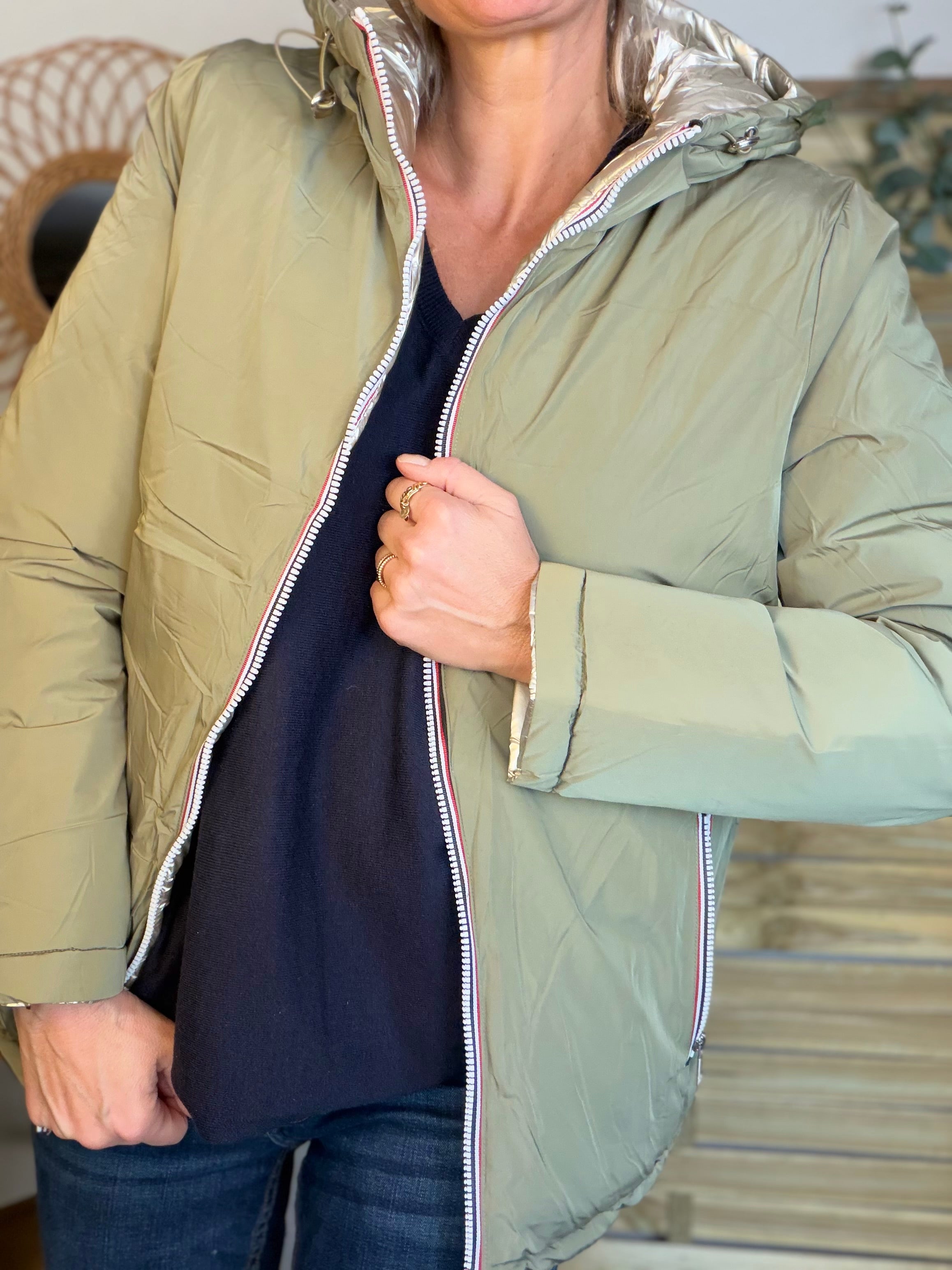 ⚡️PÉPITES FRIDAY - Doudoune imperméable réversible longue ANGÈLE COURT - Kaki clair - MELYA MELODY