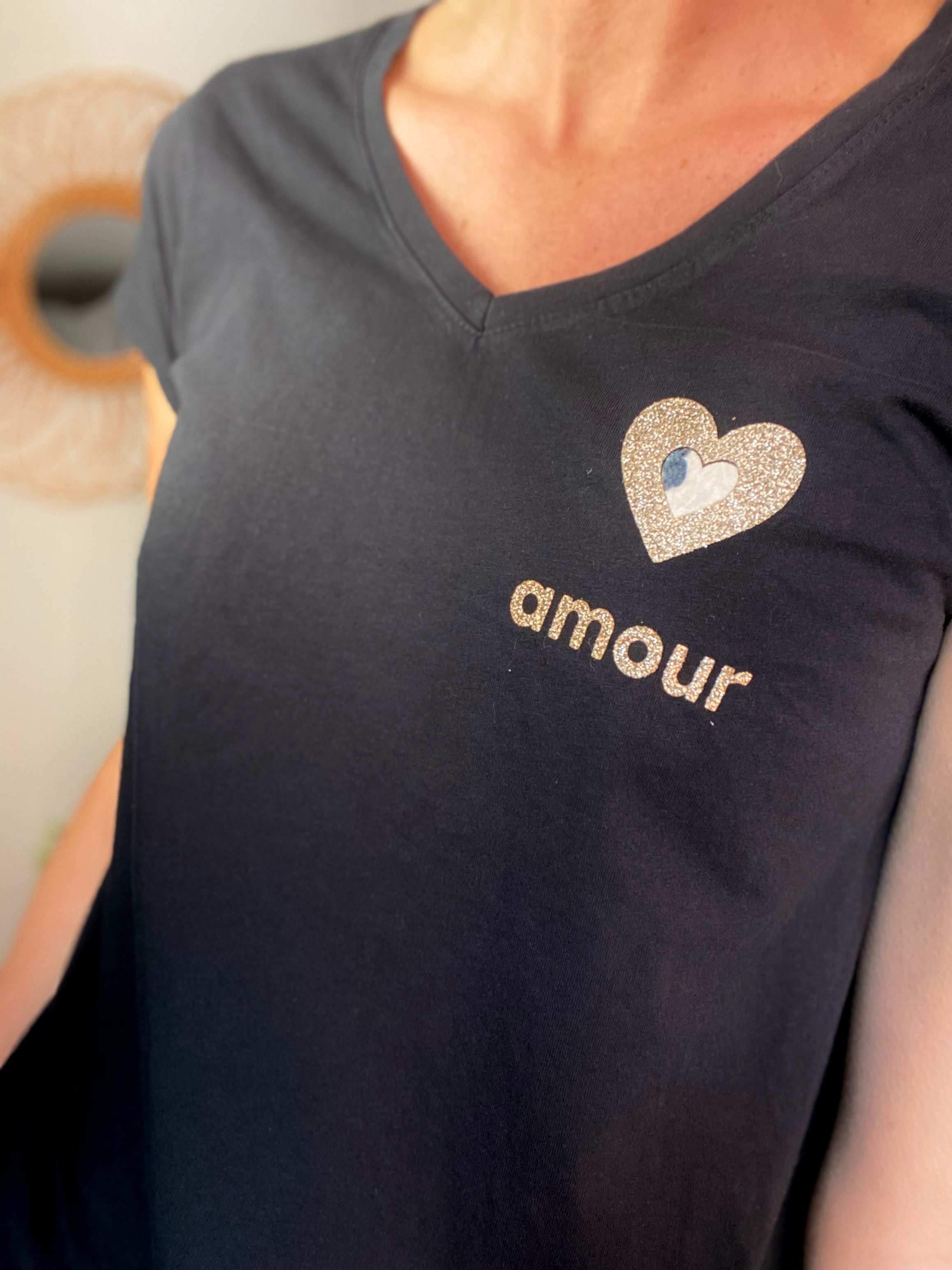 Tee shirt Coeur doré et léo amour 💛🐆 DITA - Noir