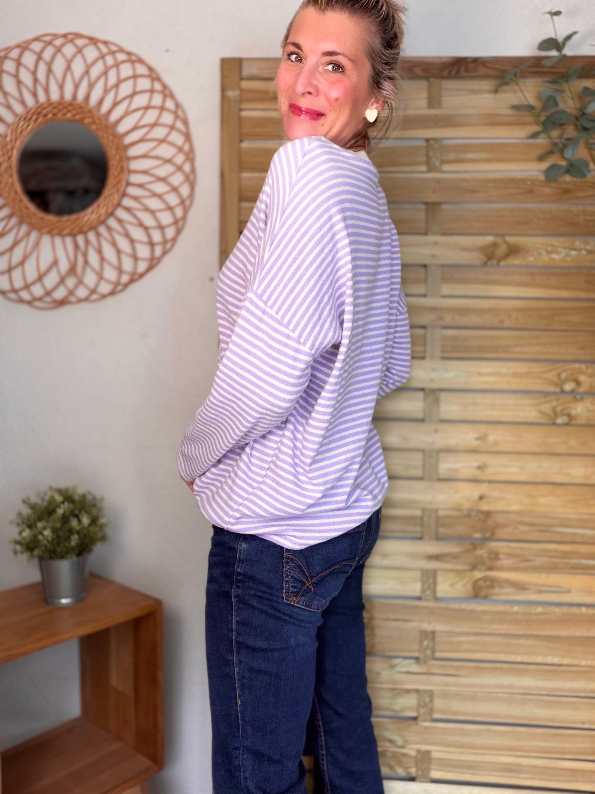 Pull fin rayé ample ROMANE - Lilas