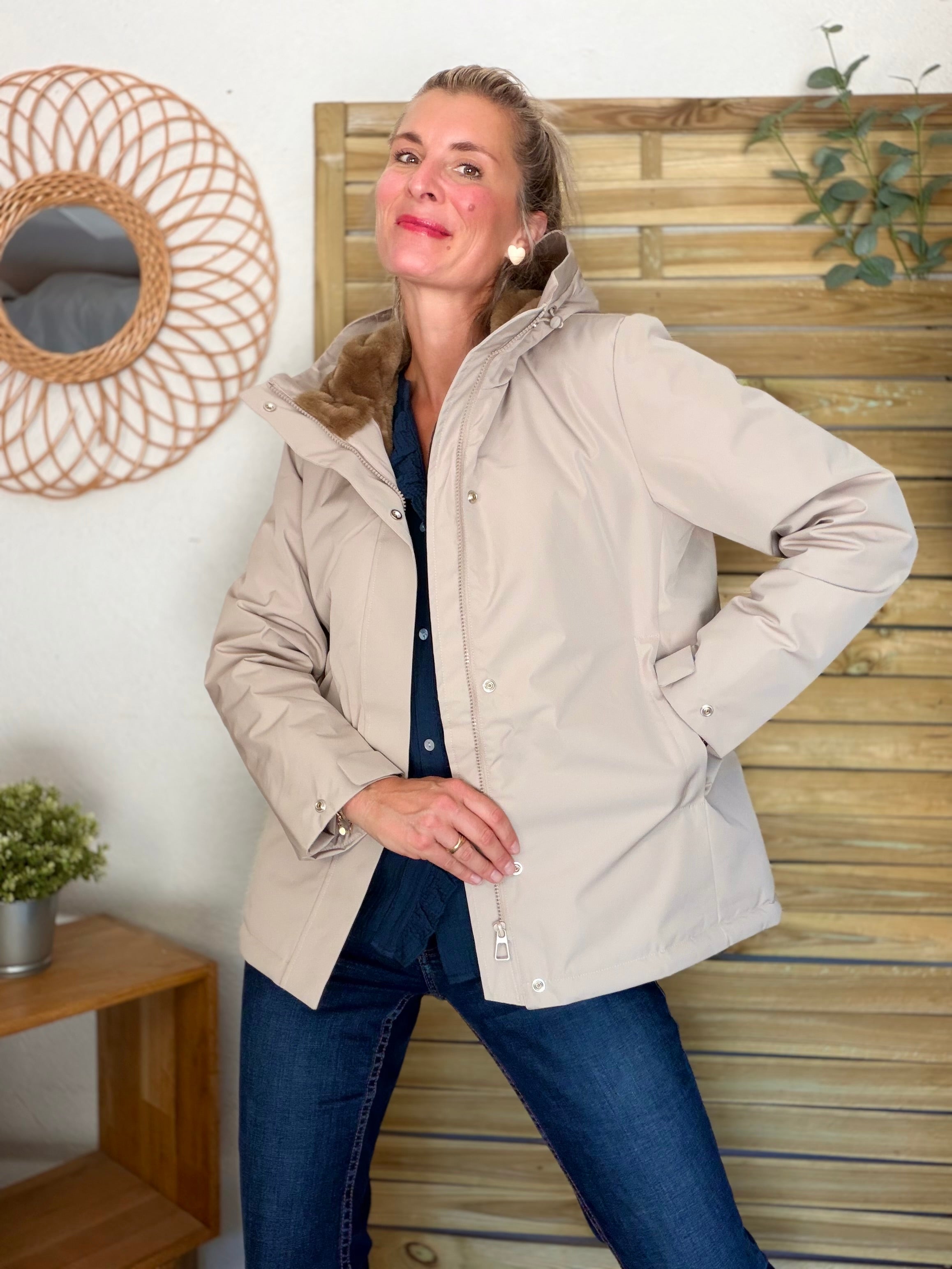 LAURA JO - Parka fourrée imperméable AMBRE MI-LONG - Beige / Camel