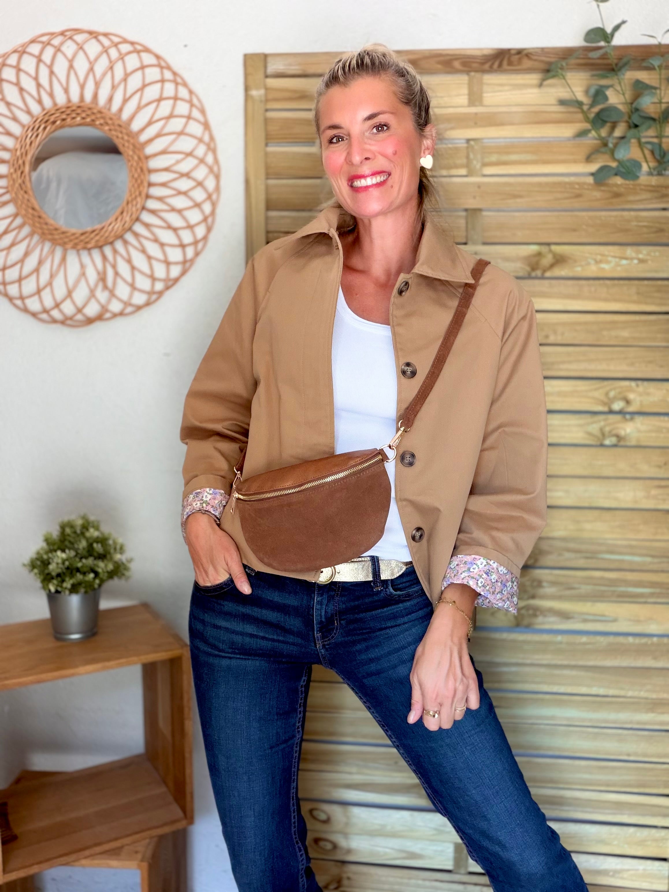 Veste Trench en coton Camel avec Liberty - MAHAUT - LILI et LALA