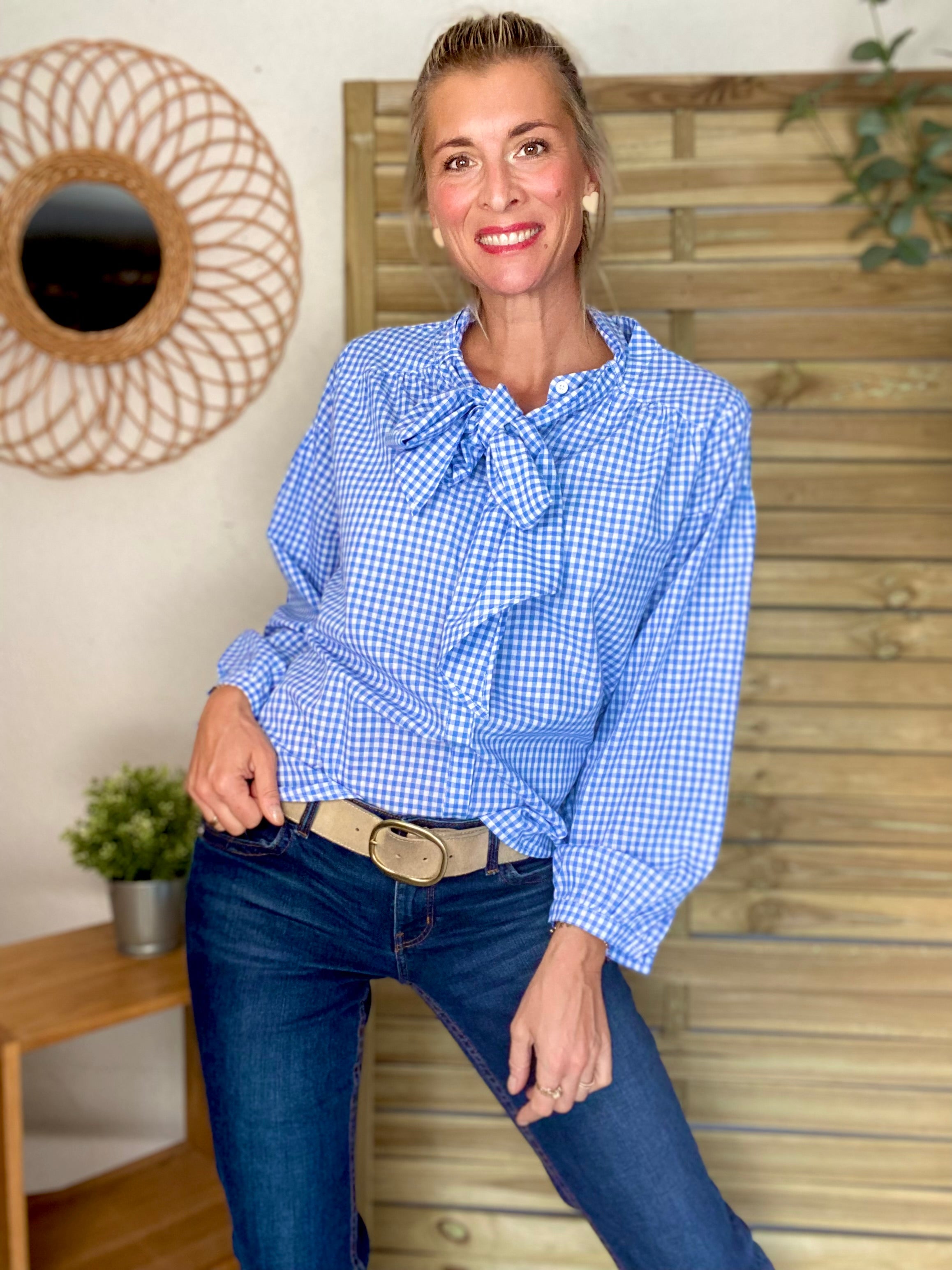 ⚡️ PÉPITES FRIDAY - Chemise Vichy bleu col Lavallière - EVELYN