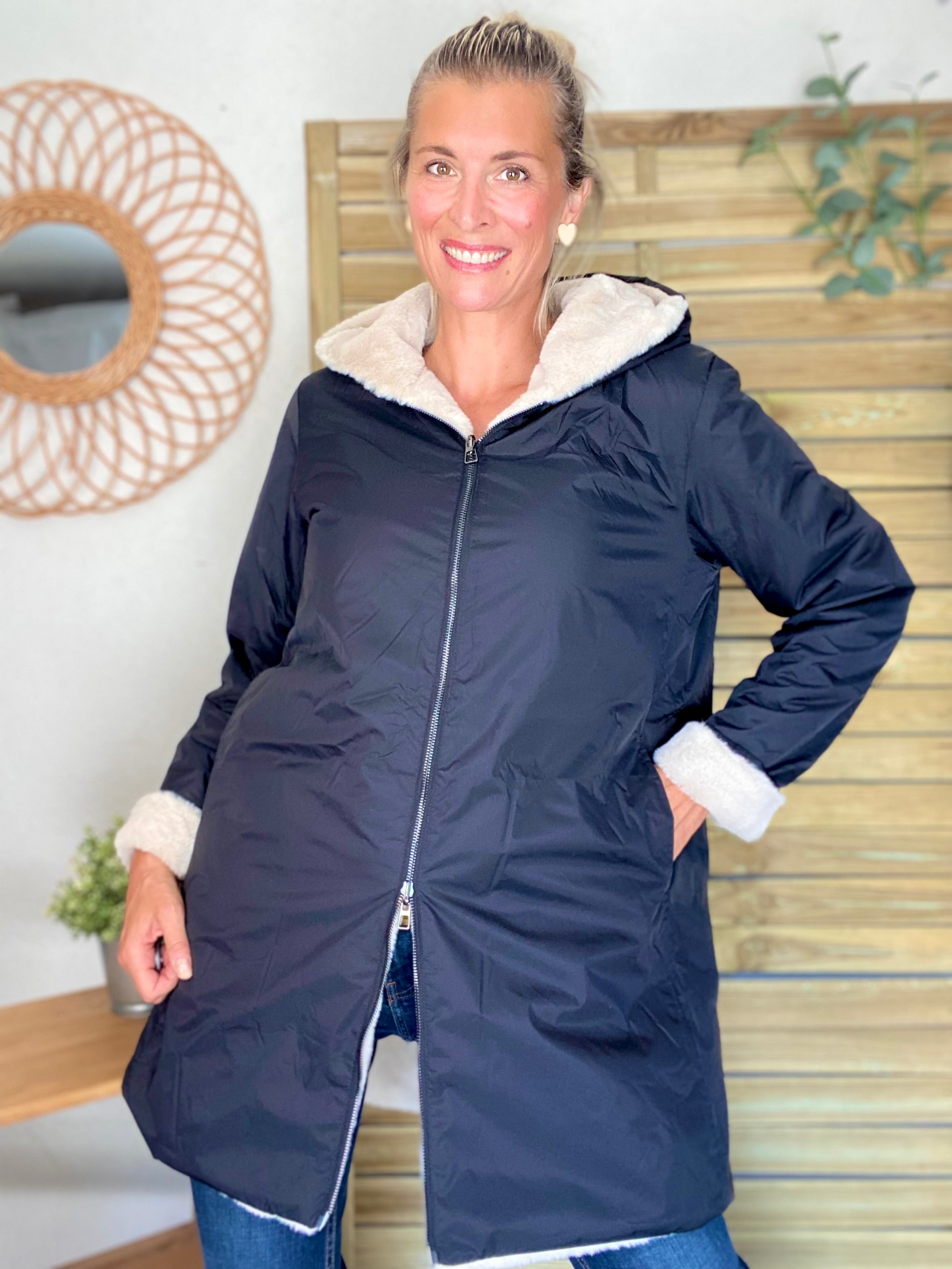 Parka Imperméable réversible fourrée Noir / Beige ALIX - LAURA JO