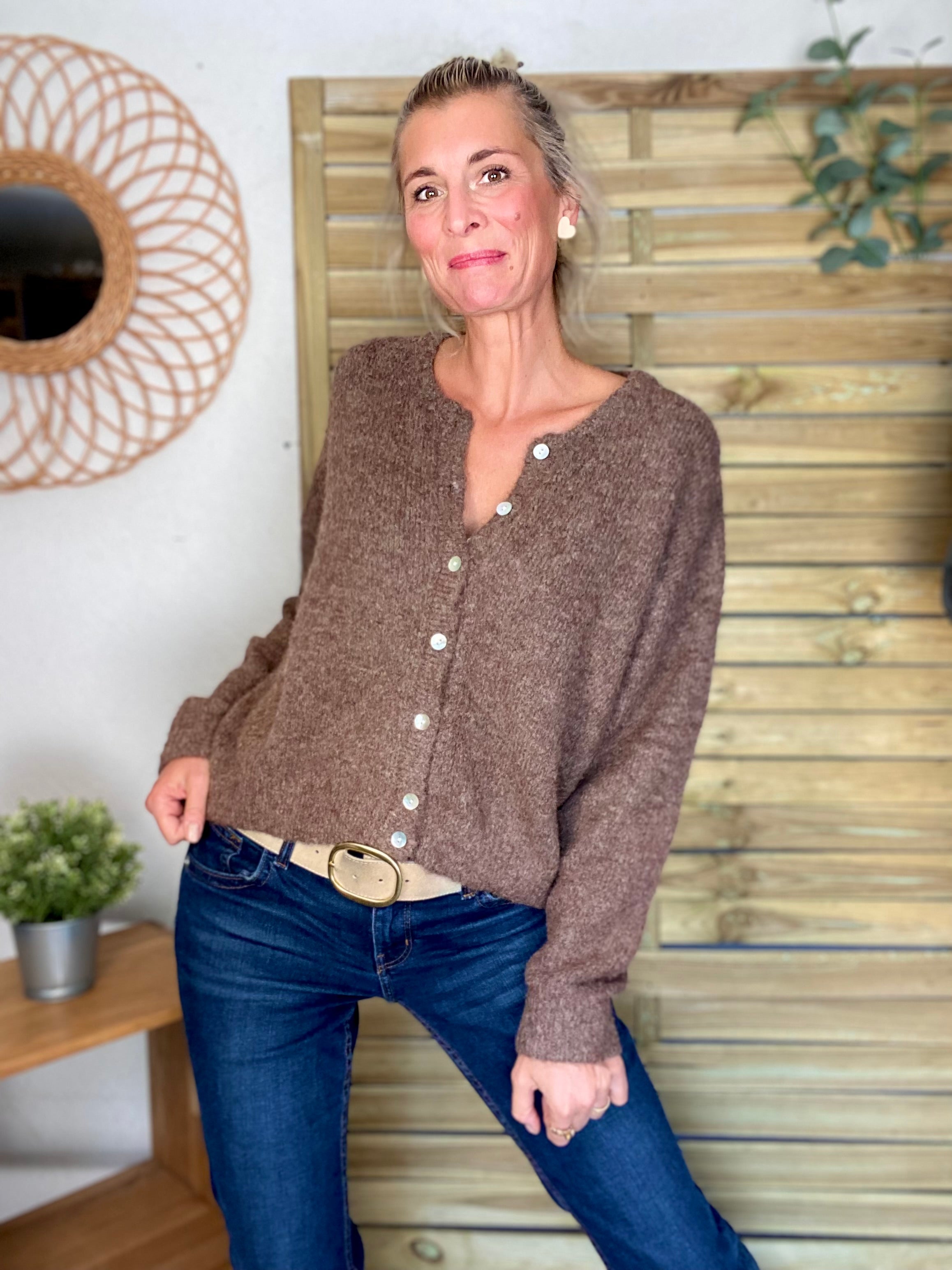 Gilet en maille MERYL - Chocolat chiné