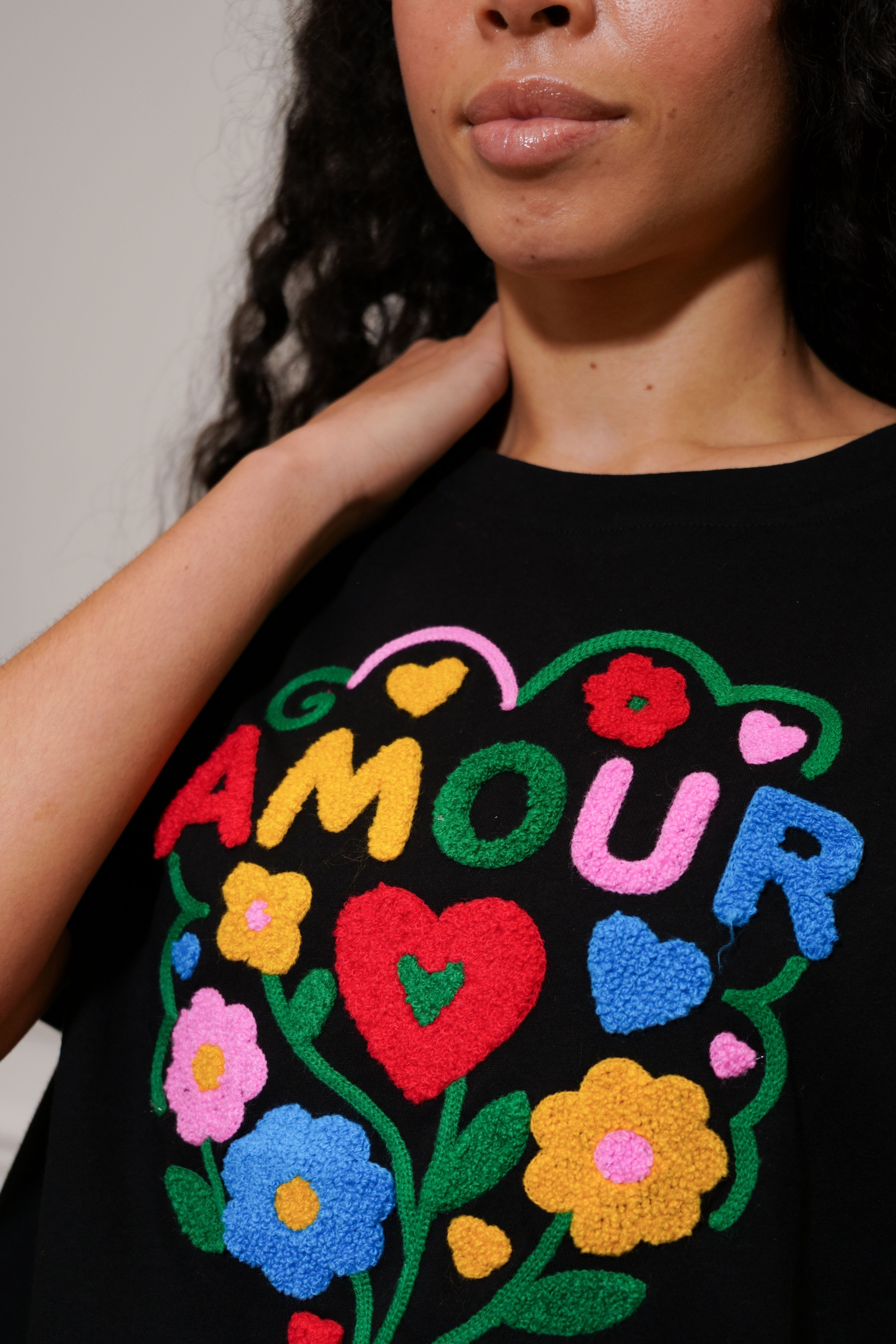 Tee shirt amour fleuri ARYA Noir
