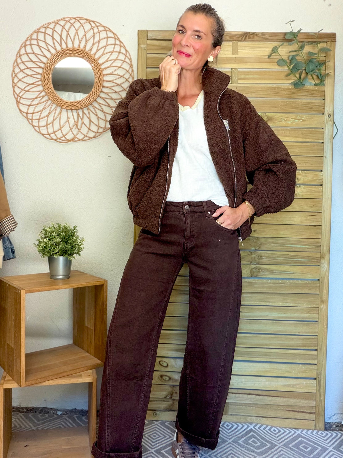 Pantalon Jean coupe barrel LÉON Chocolat
