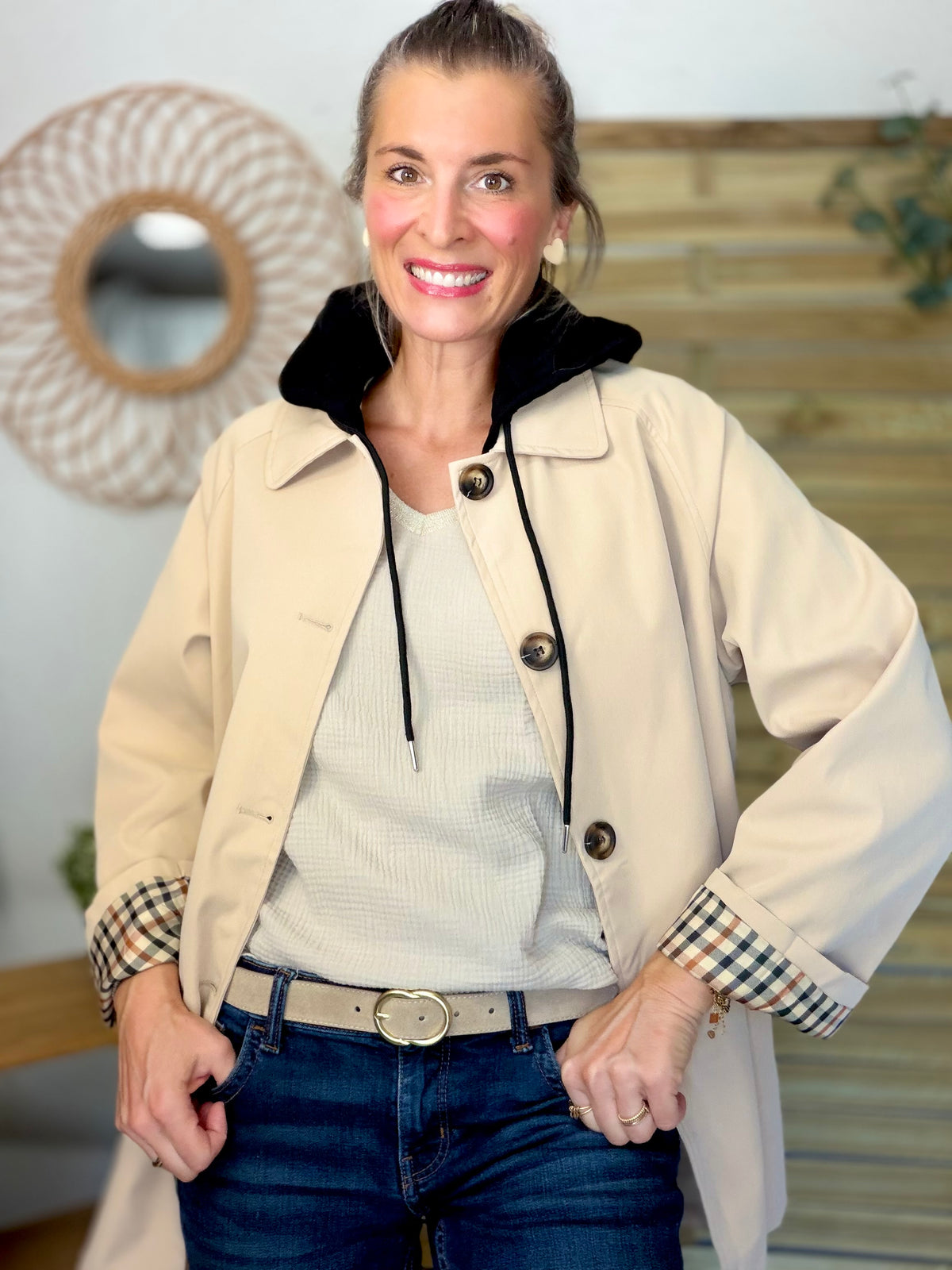 ⚡️ ARRIVAGE • Veste Trench avec capuche amovible, doublure à carreaux GAËLLE Beige