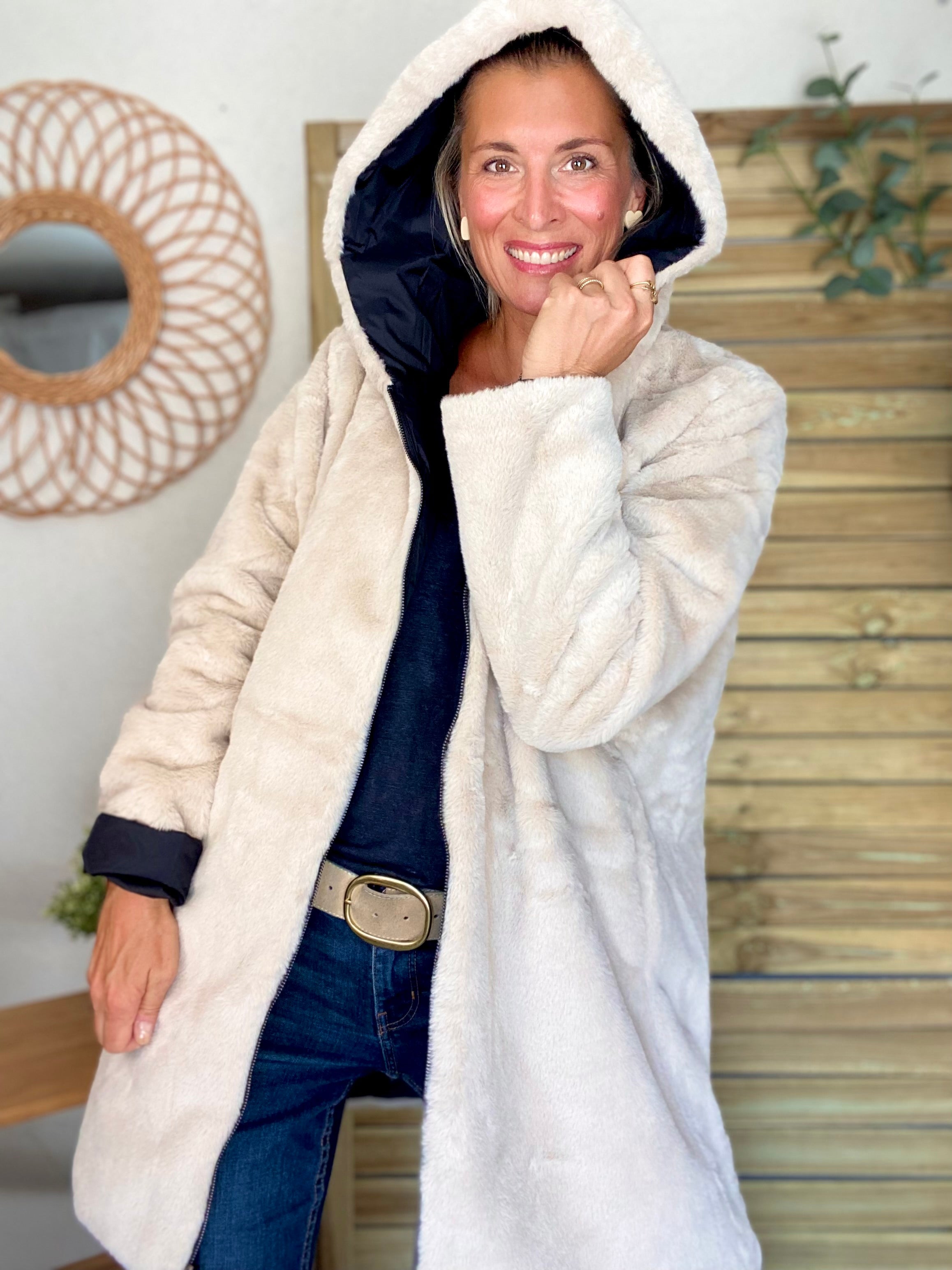 Parka Imperméable réversible fourrée Noir / Beige ALIX - LAURA JO