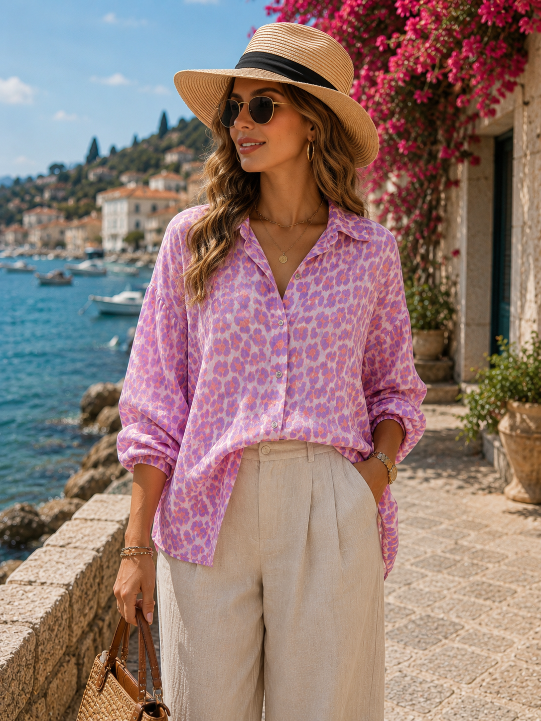 Chemise en gaze de coton FÉLICIE Léo lilas