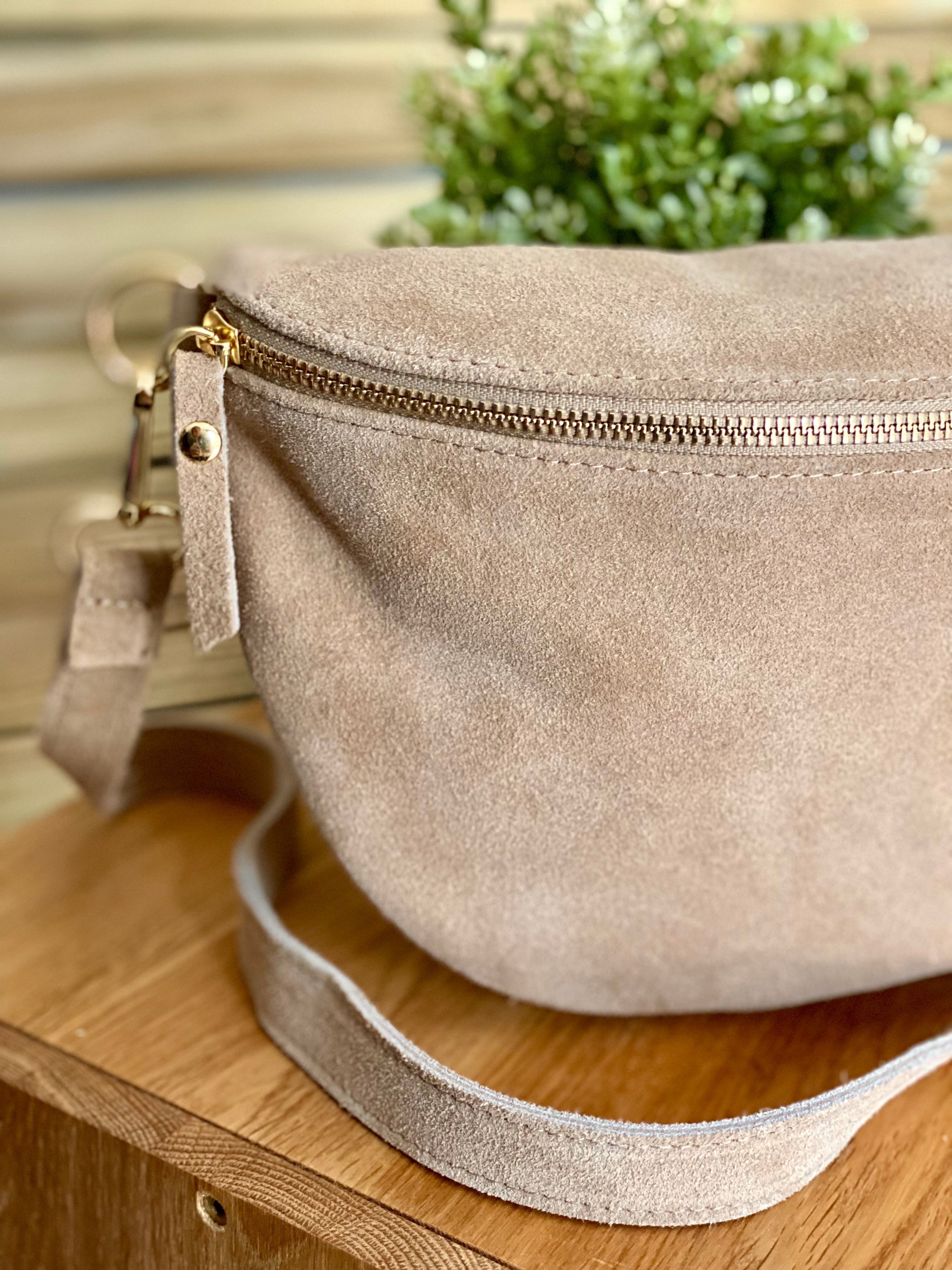 Sac banane XL en cuir velours 30cm JUDY - Beige (7 coloris)