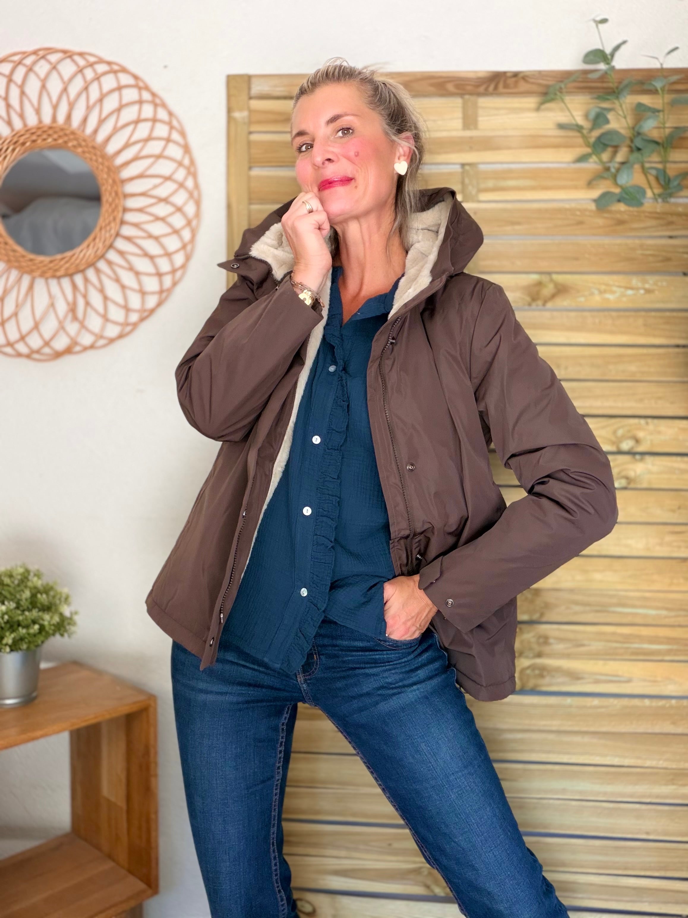 LAURA JO - Parka fourrée imperméable AMBRE MI-LONG - Chocolat / Beige