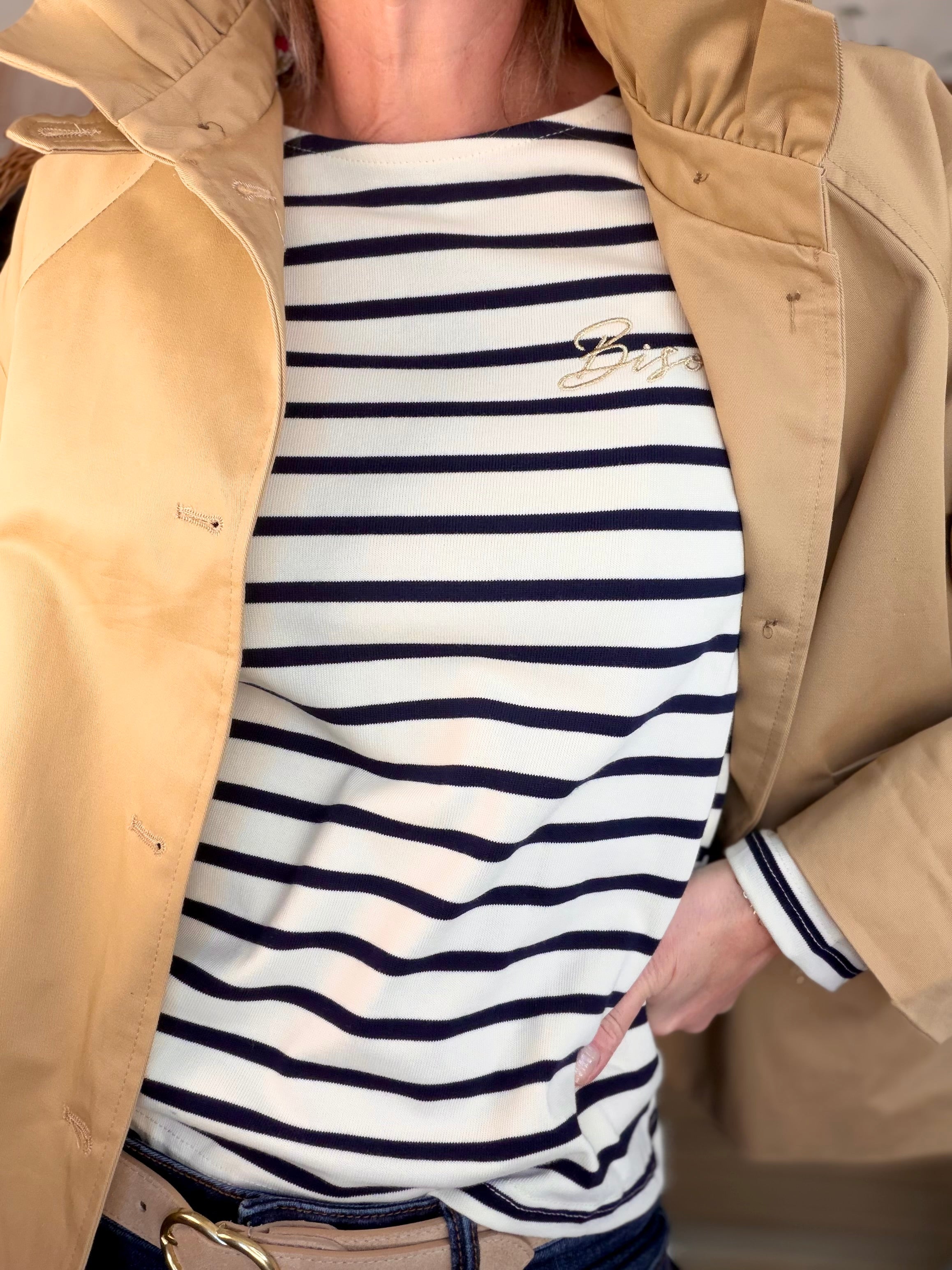 Tee shirt marinière Bisou doré SOLVEIG bleu marine