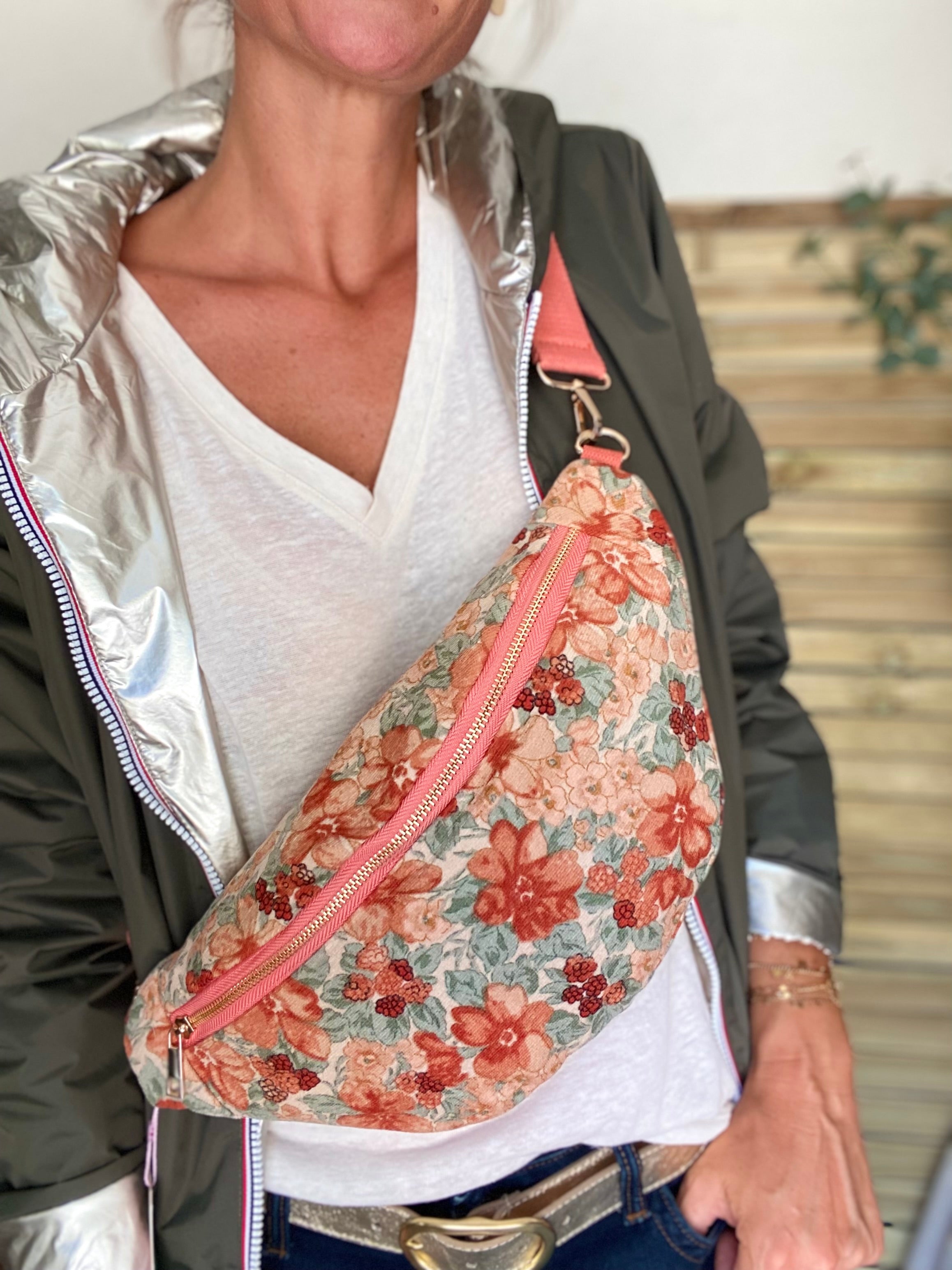 Sac banane XL Ciao Boum - IVY - Fleuri corail (20 coloris)