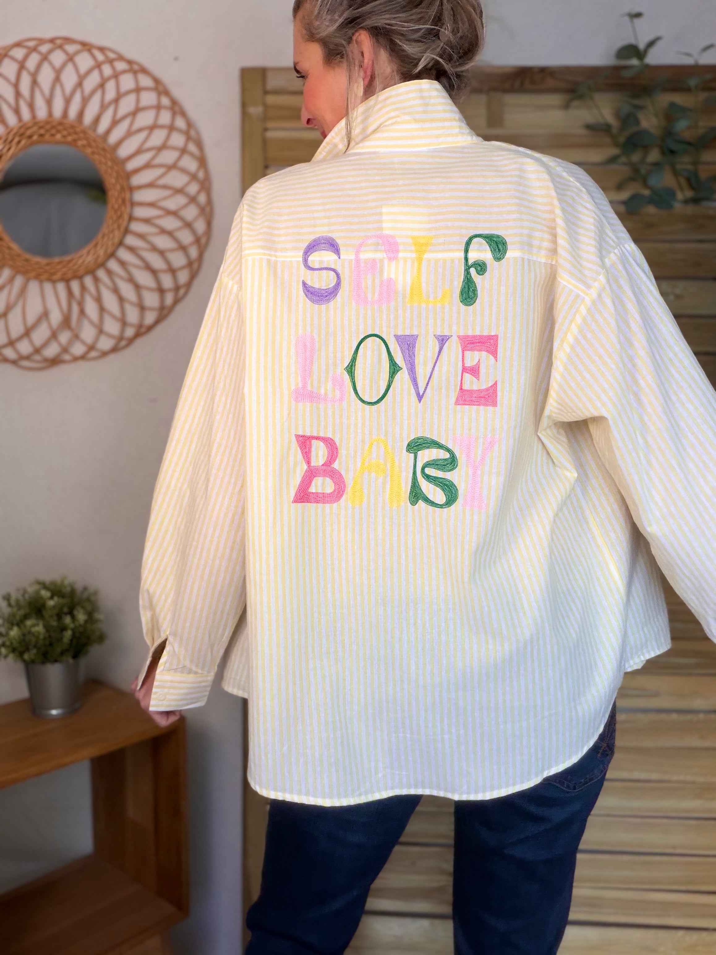 Chemise jaune rayée brodée SELF LOVE BABY - VITA