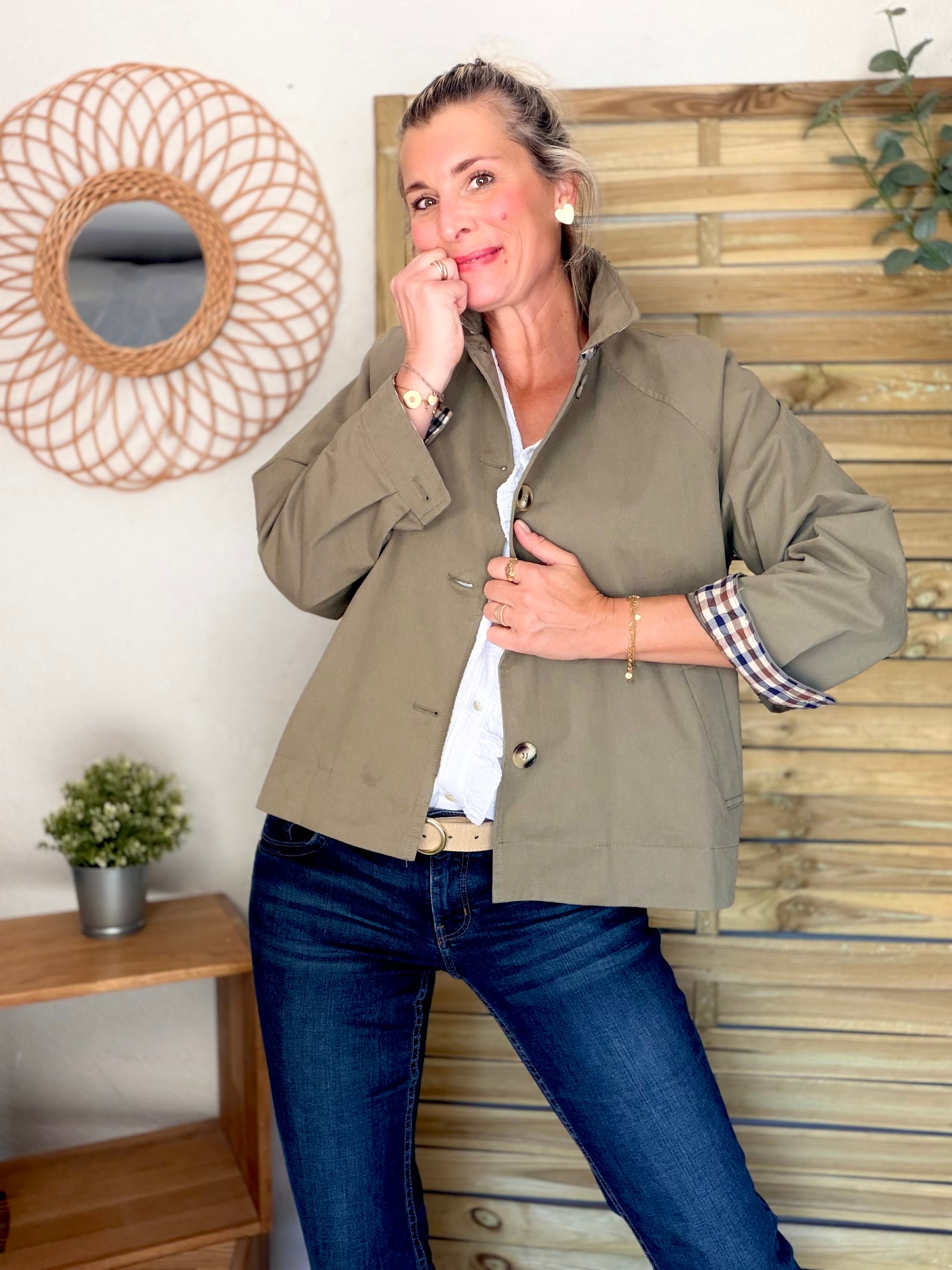 Veste Trench en coton avec carreaux - SOLÈNE Kaki