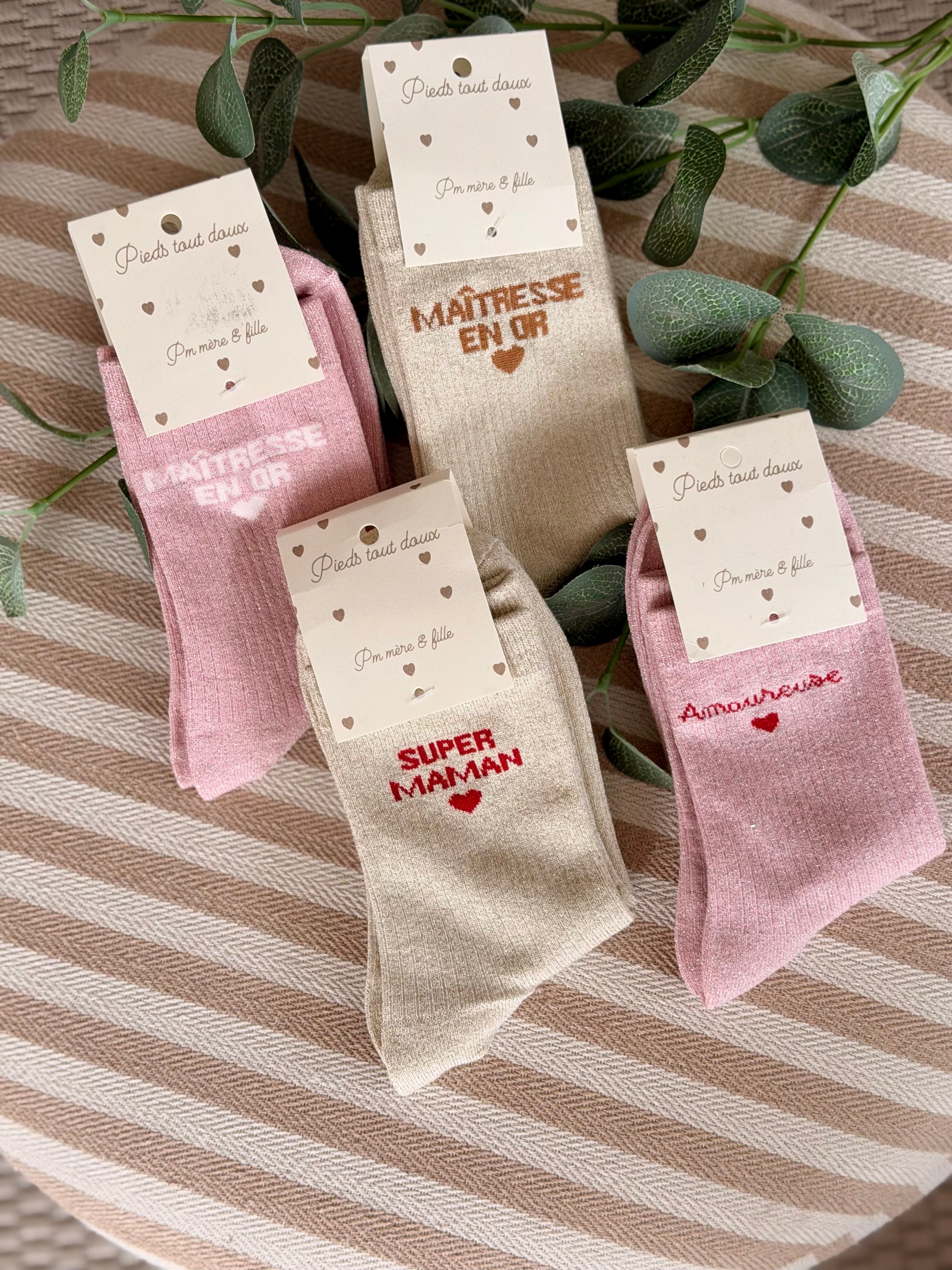 Chaussettes scintillantes glitter ZIA - Maîtresse / Maman / Amoureuse