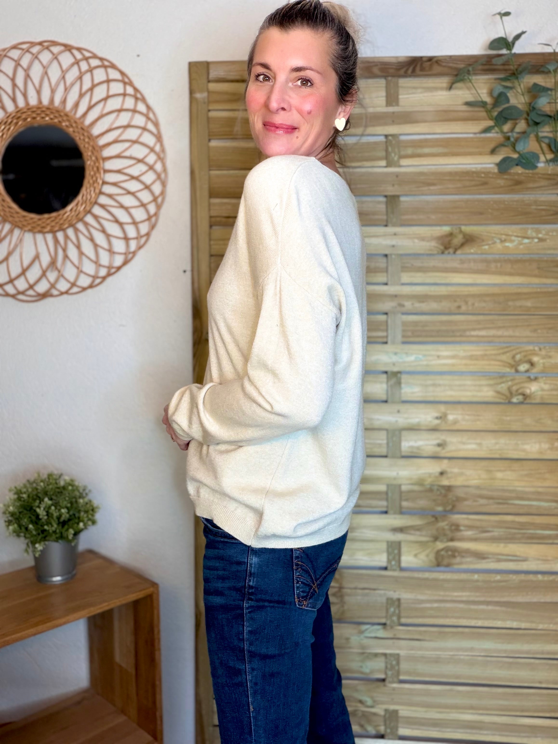 Pull fin 3 cœurs 💛 BERTILLE - Beige