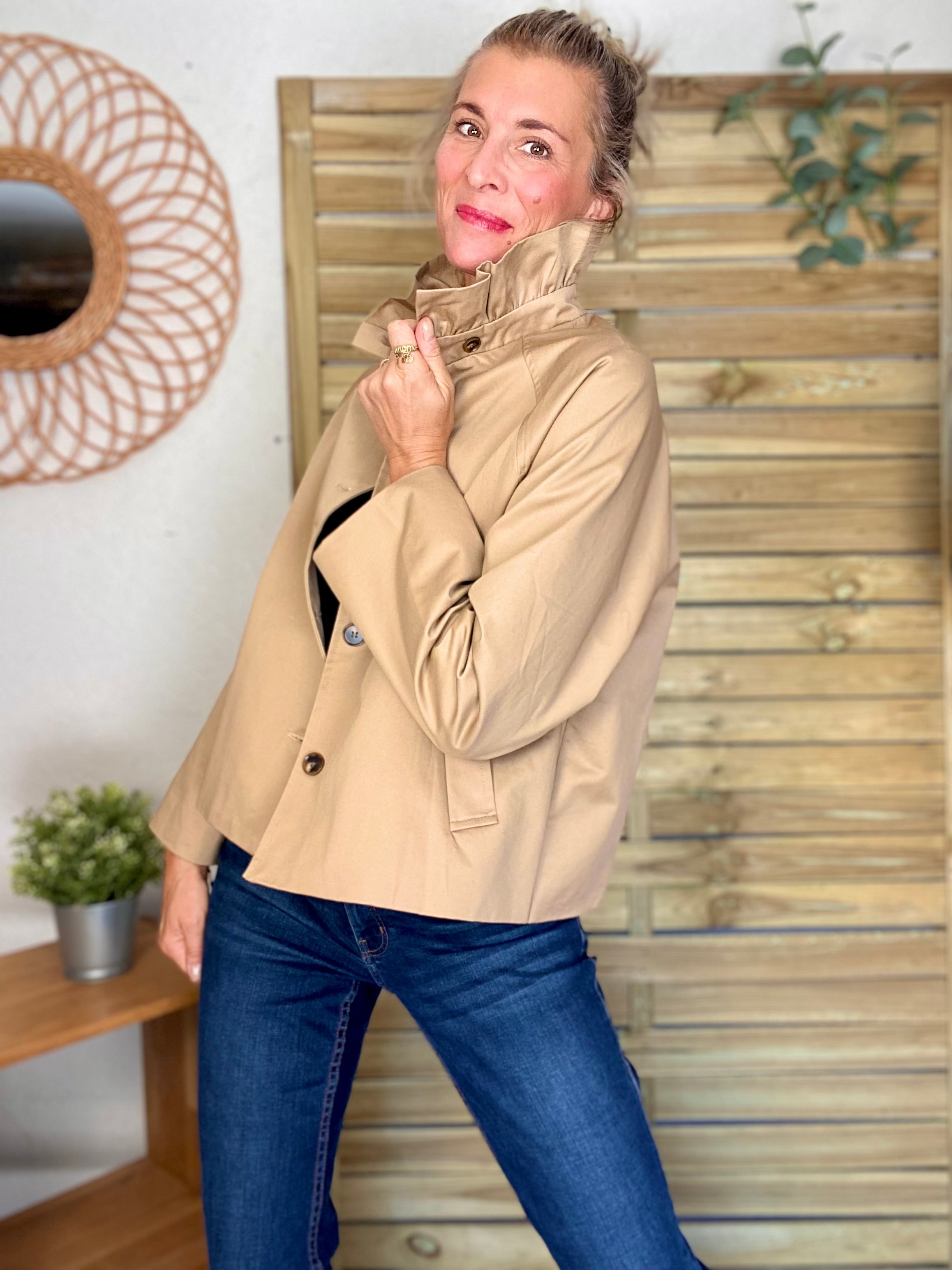 Veste Trench col victorien avec vichy - VICKY Beige
