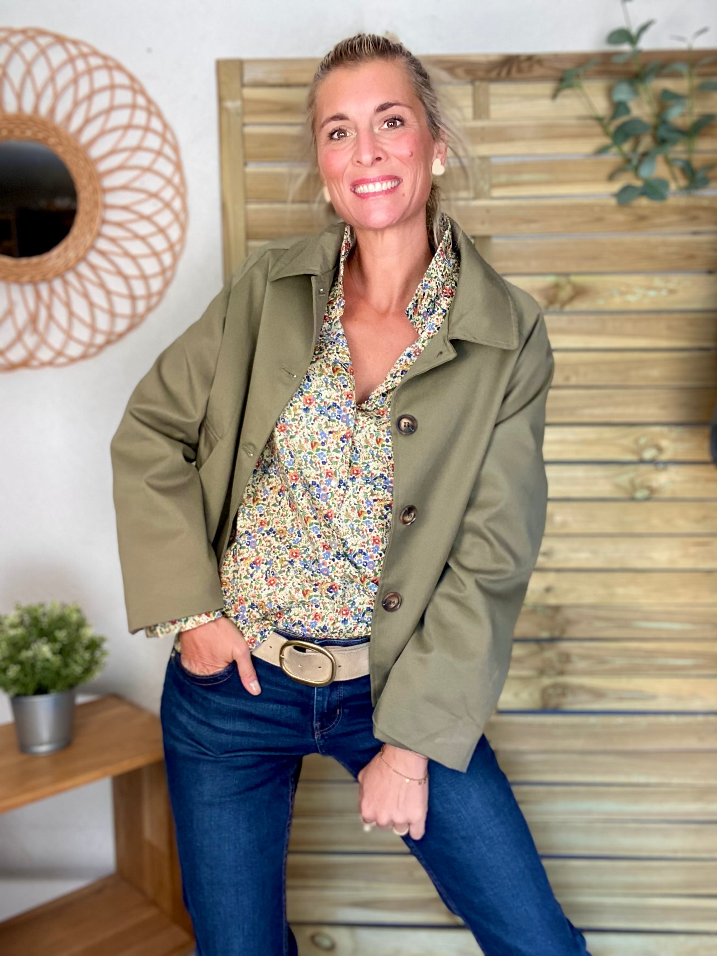 Veste Trench en coton avec vichy - YSEULT court Kaki