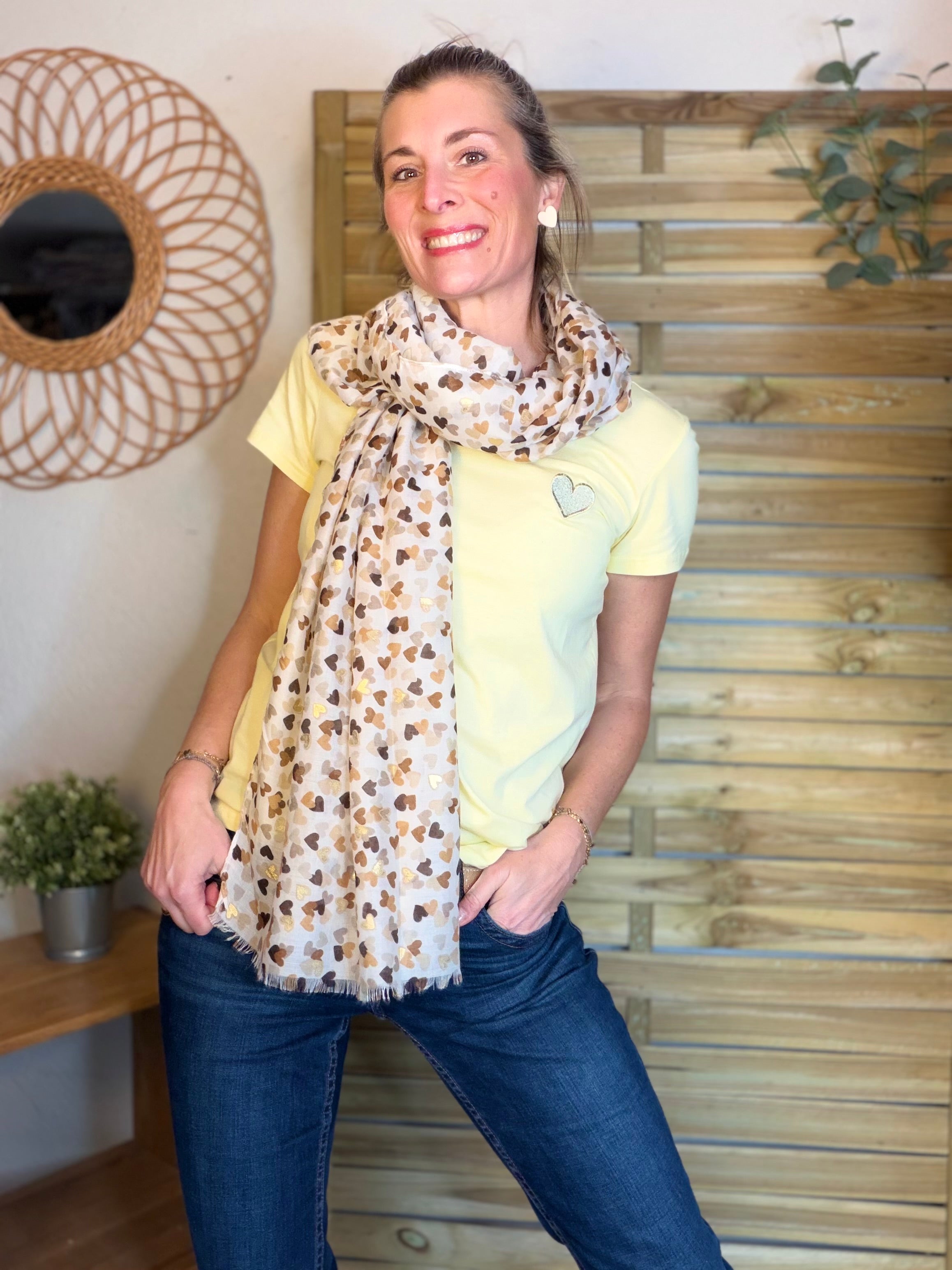 Foulard Cœurs SIGRID - Taupe 💛🧡🤎