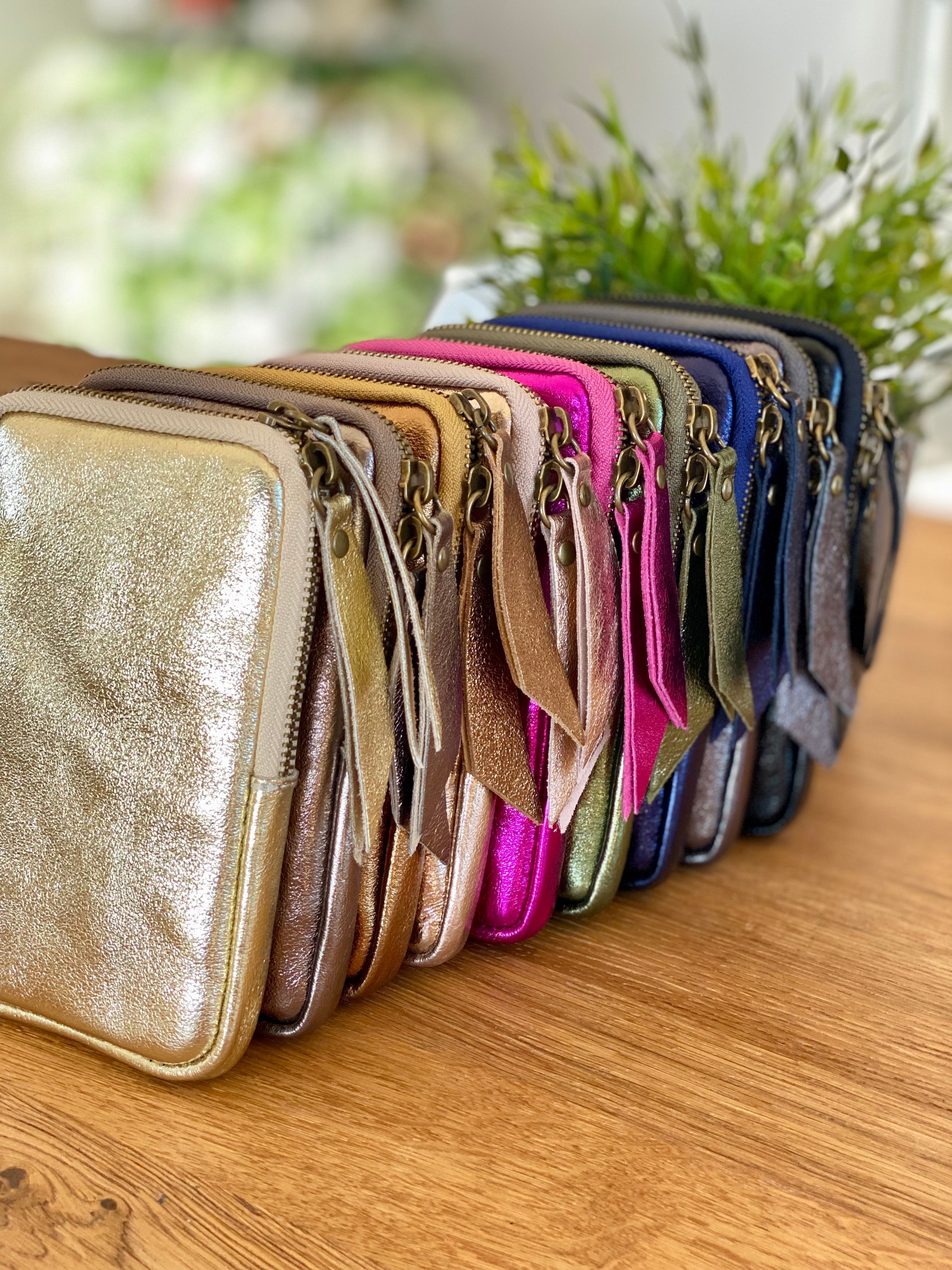 Pochette bandoulière pour téléphone en cuir irisé - STELLA - Bronze (9 coloris)