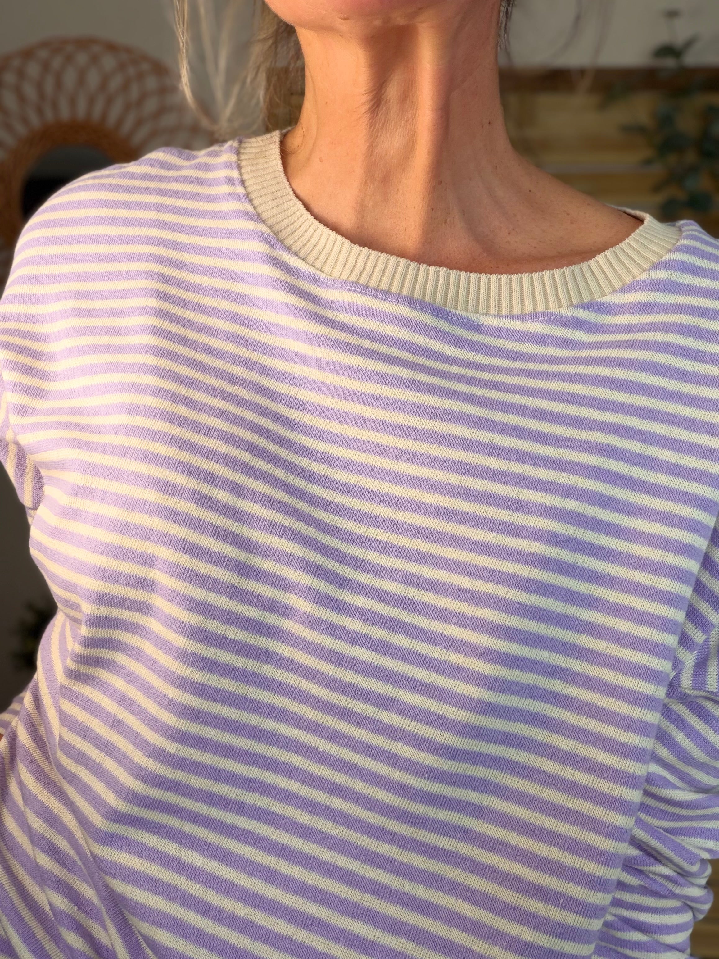Pull fin rayé ample ROMANE - Lilas