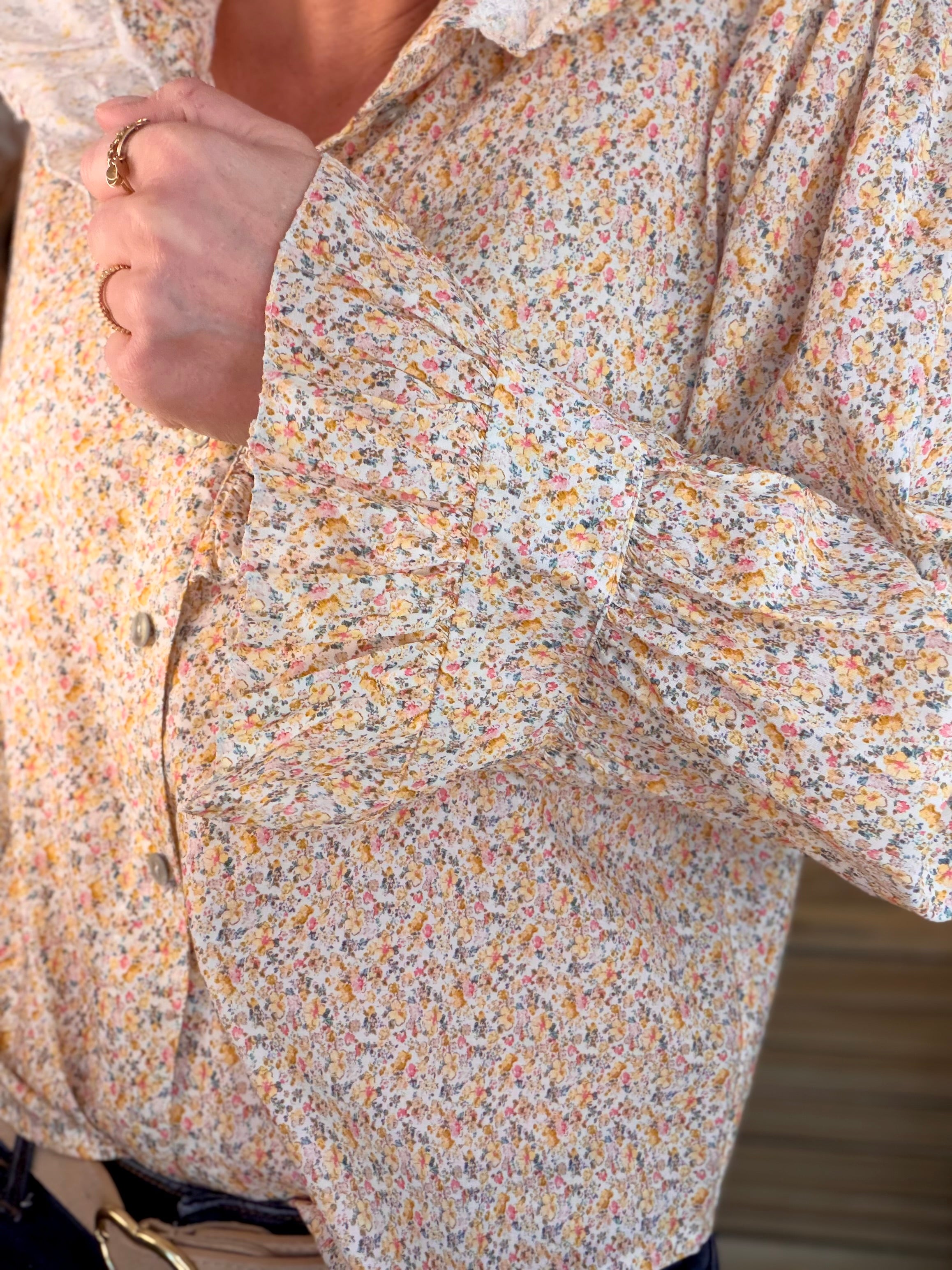 Chemise imprimée Liberty col volanté HÉLOÏSE - Jaune