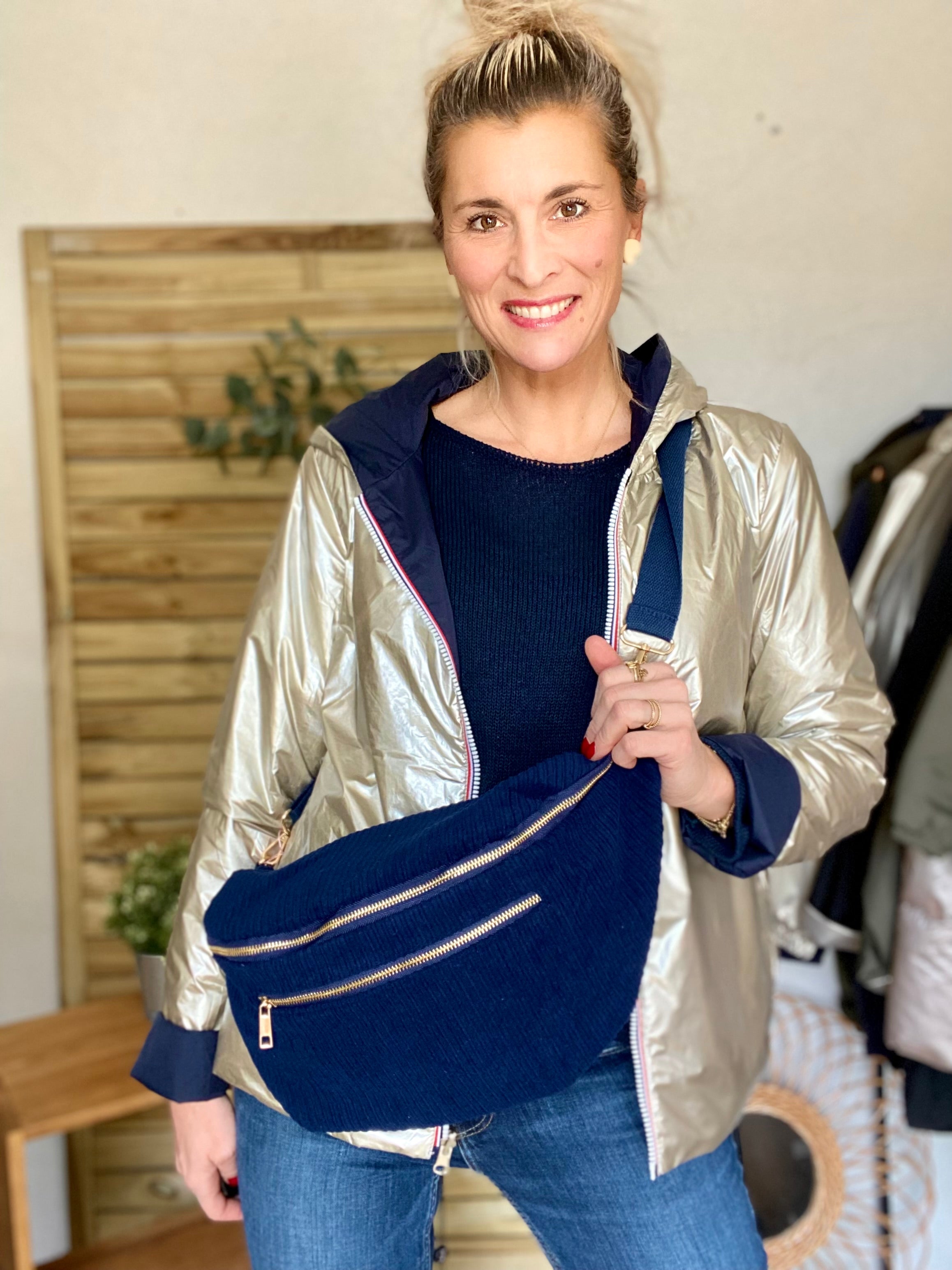 Sac banane XXL Velours côtelé  Ciao Boum MOLLY -  Bleu marine