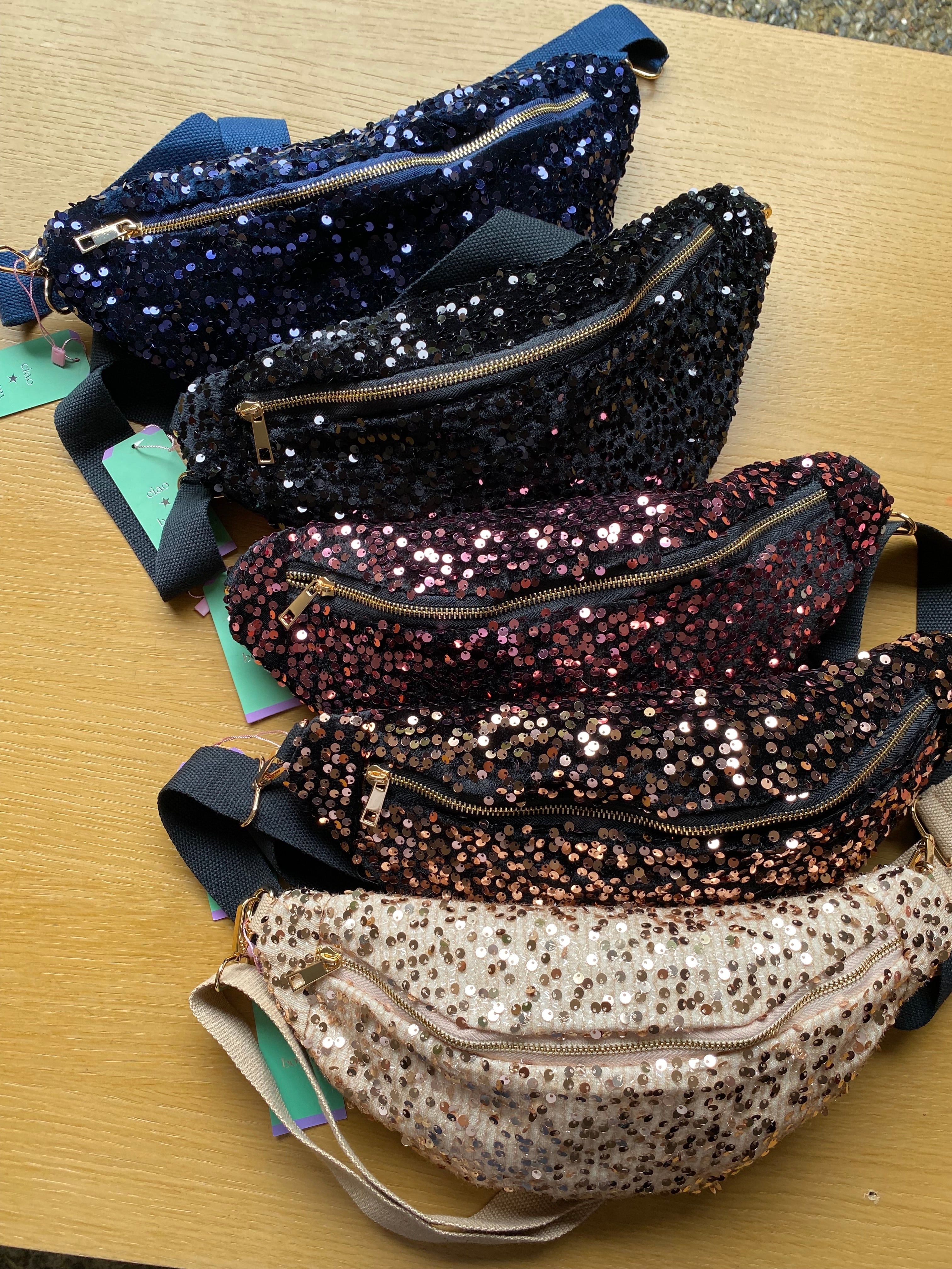 Sac banane L velours à sequins Ciao Boum - TAYLOR - Noir à sequins dorés